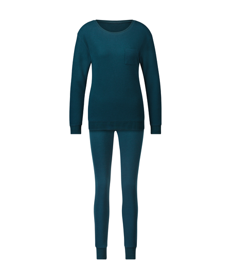 Waffle Placket pysjamas, Blå