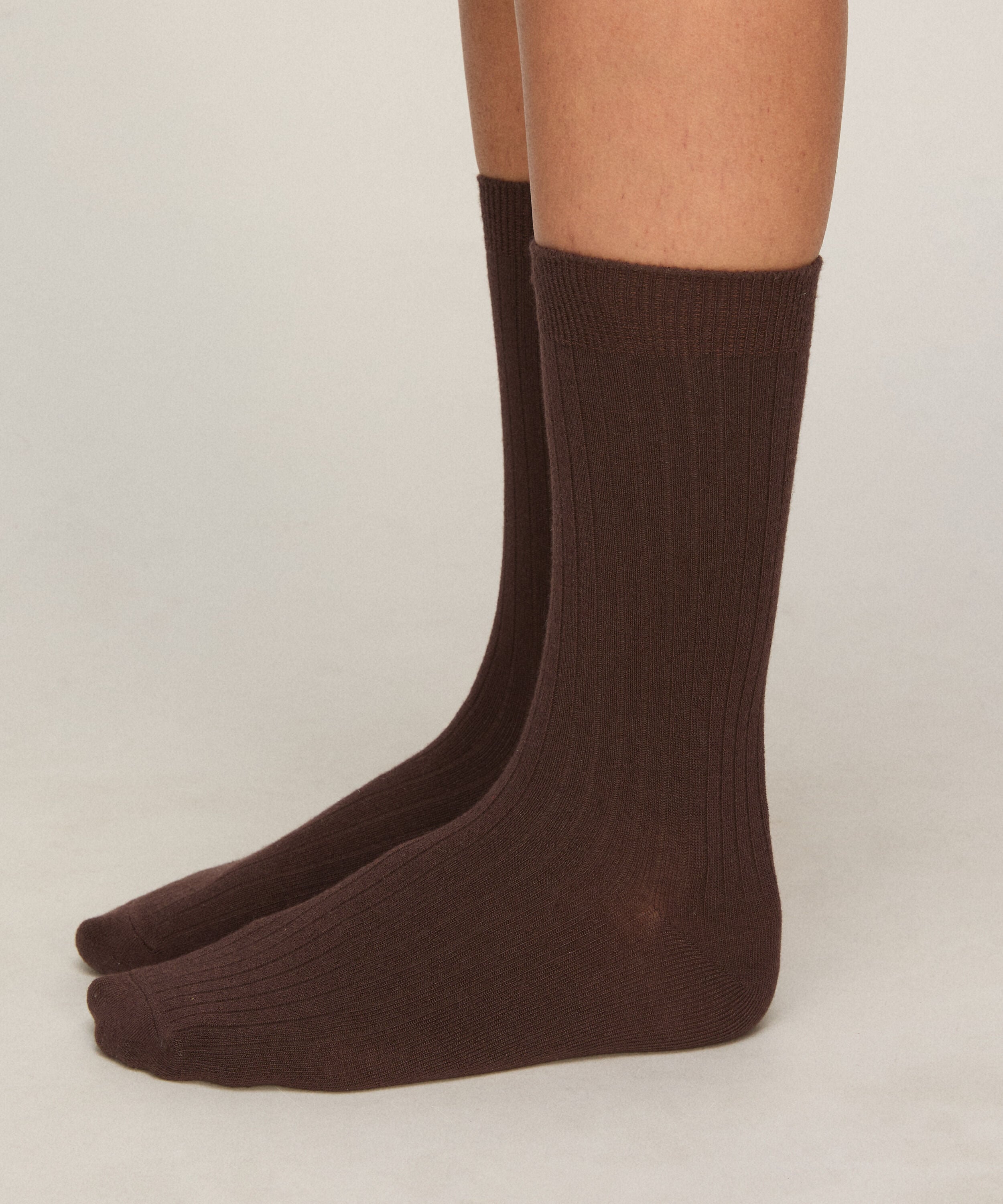 Cashmere Blend Ribbed Socks, Brun