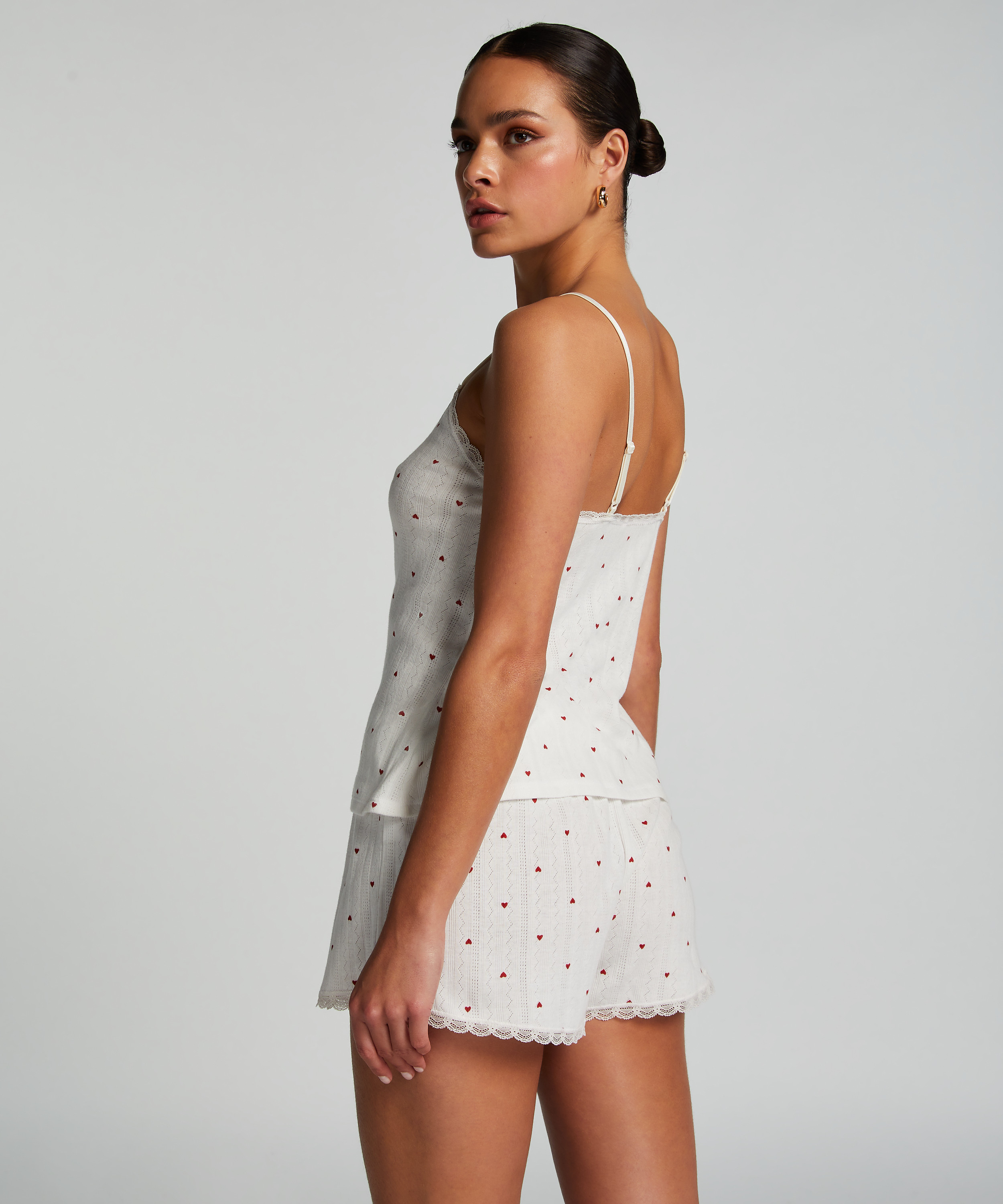 Pysjamashorts Pointelle, Hvit, main