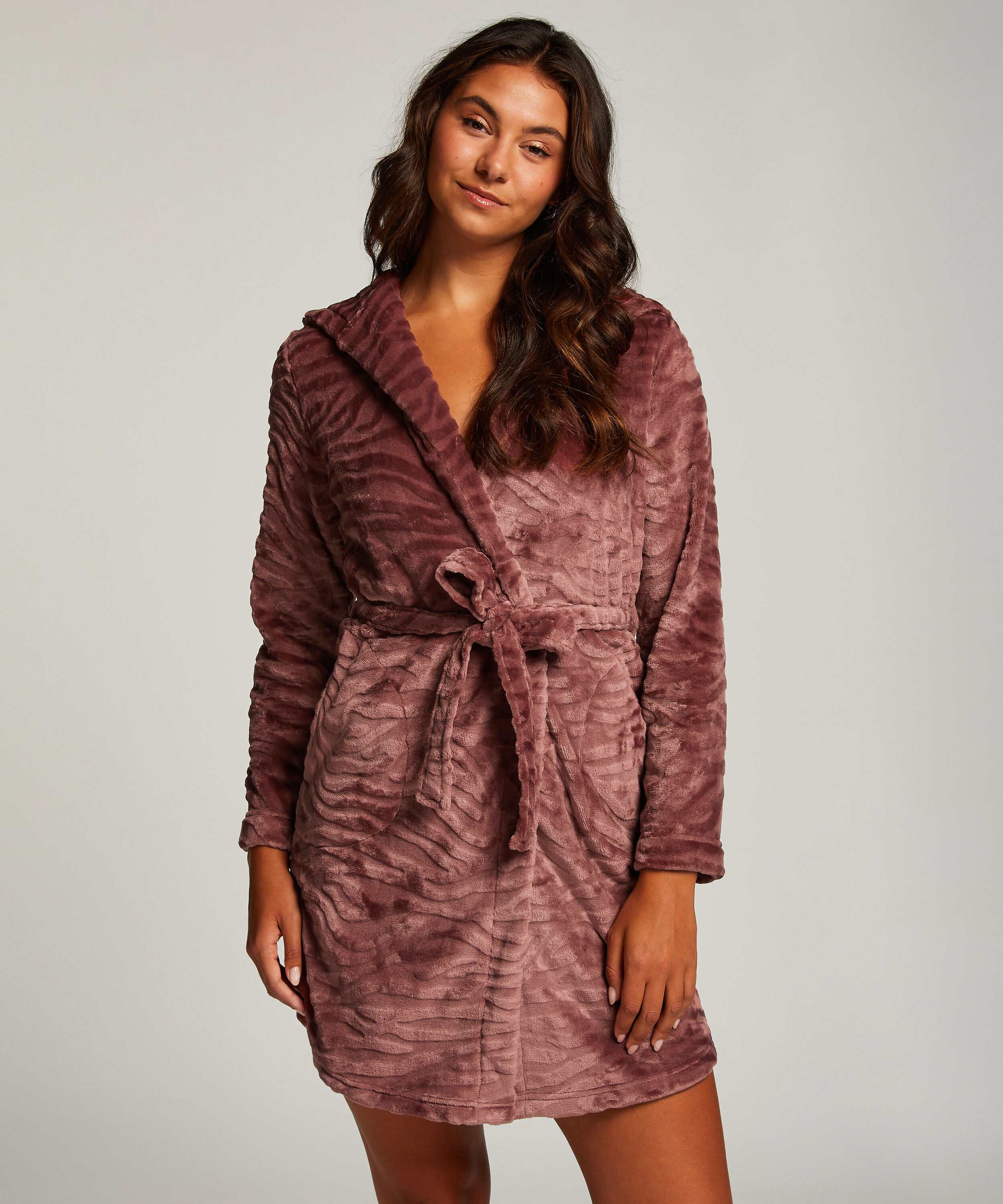 Fleece rib kort badekåpe, Lilla