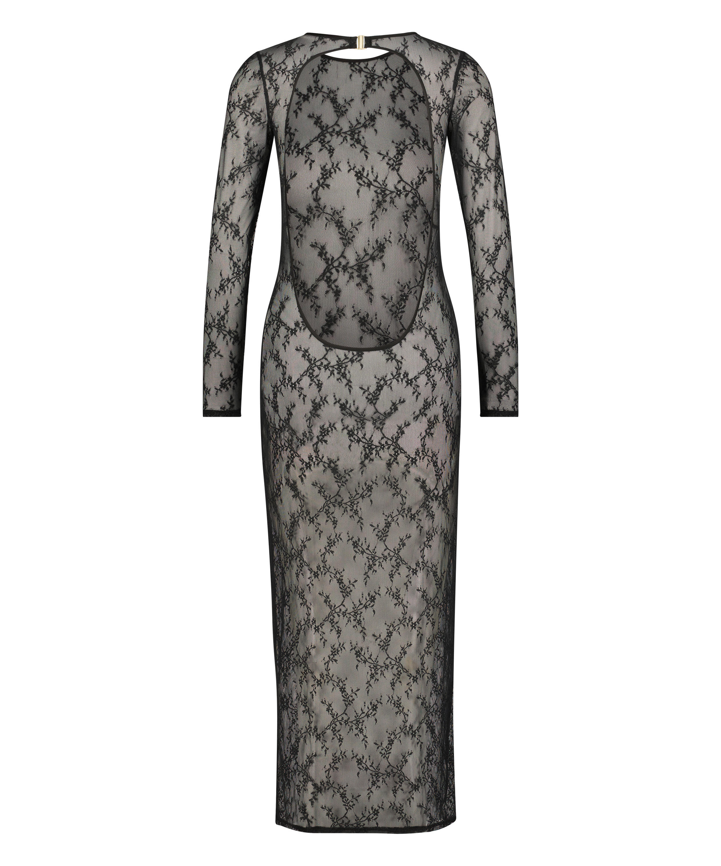 Langermet bodycon lace slipdress, Svart, main