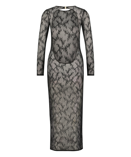 Langermet bodycon lace slipdress, Svart