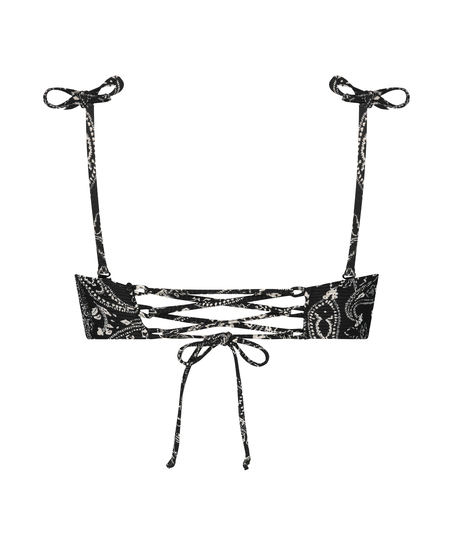 Paisley bikini crop-top, Svart