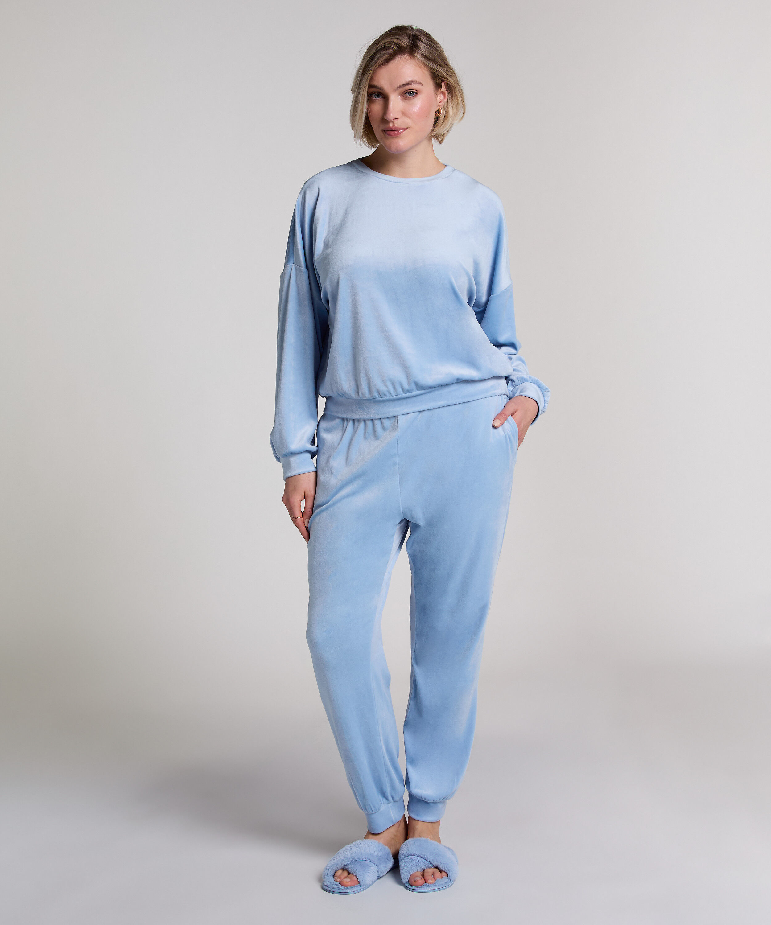Joggebukser Velours, Bl&aring;