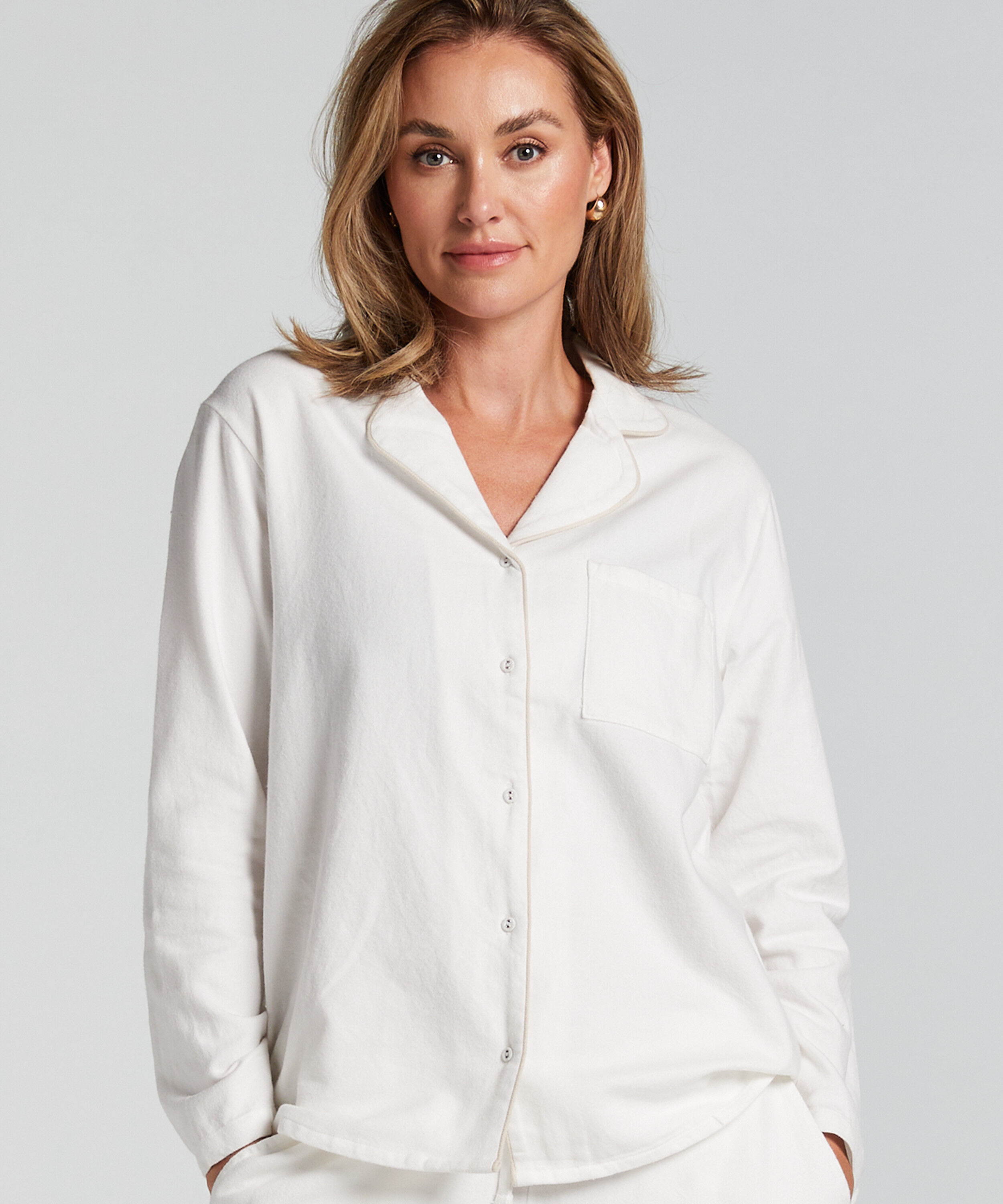 Pysjamatopp Flanell Essentials, Hvit