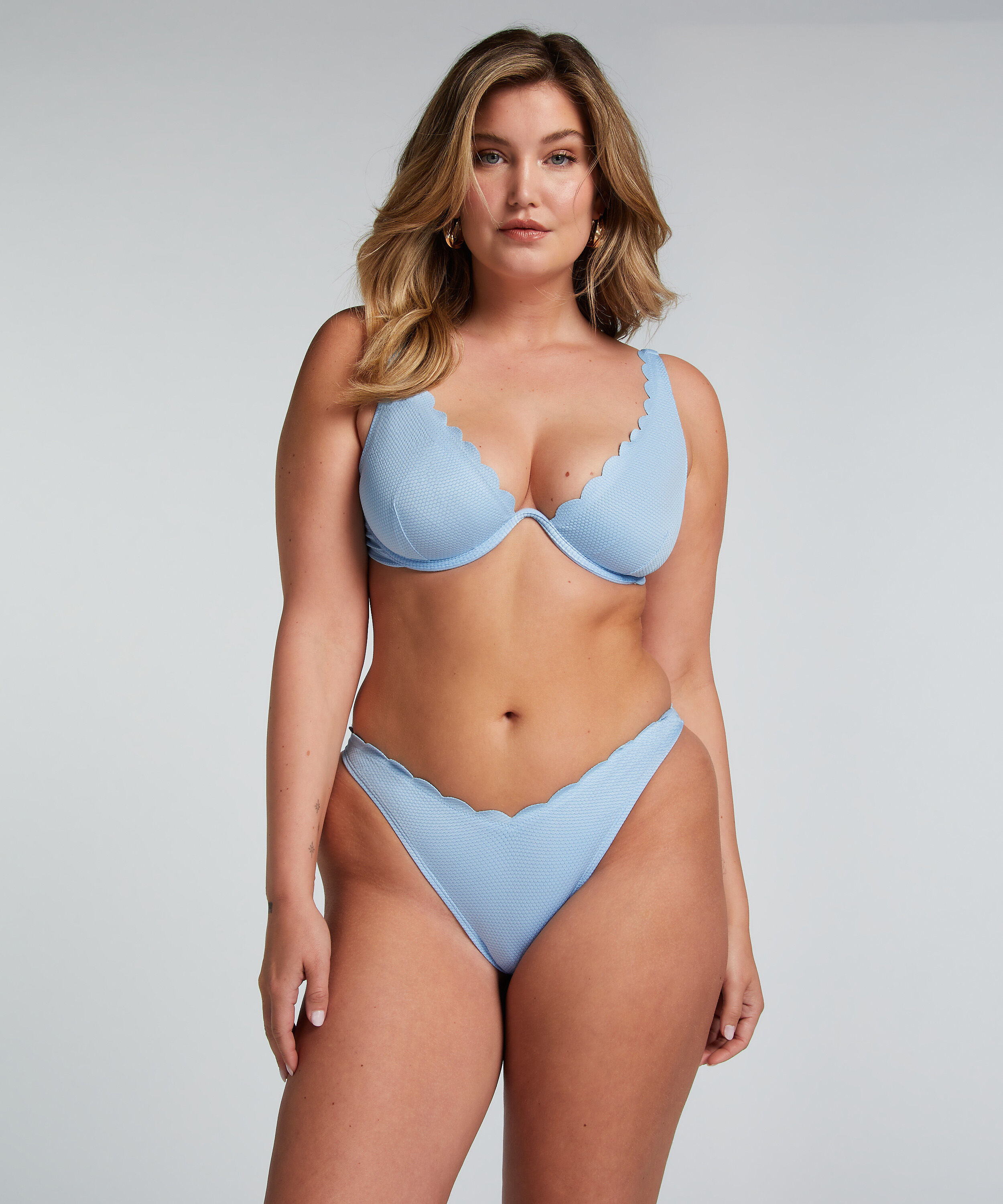Høykuttet Bikini Underdel Scallop, Blå