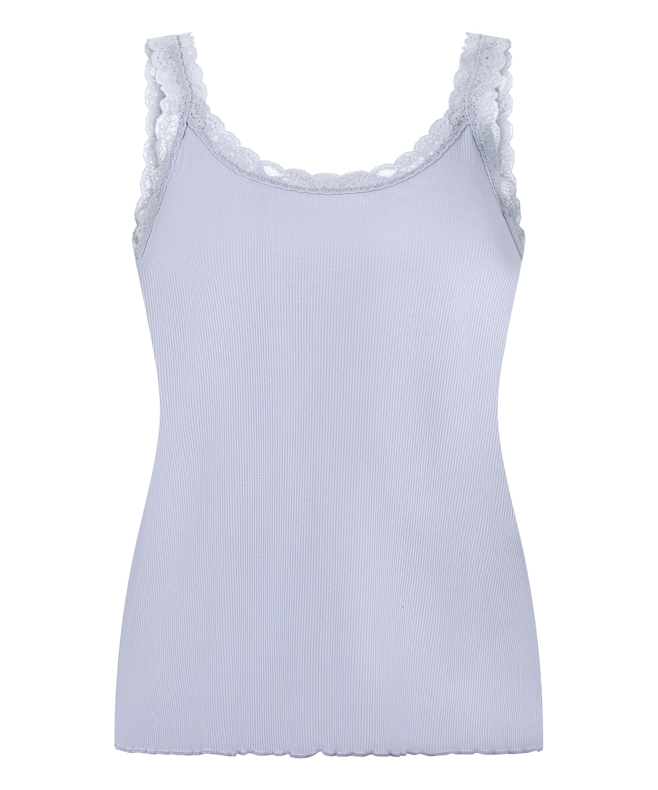 Singlet i Ribbet Jersey med Blonder, Lilla