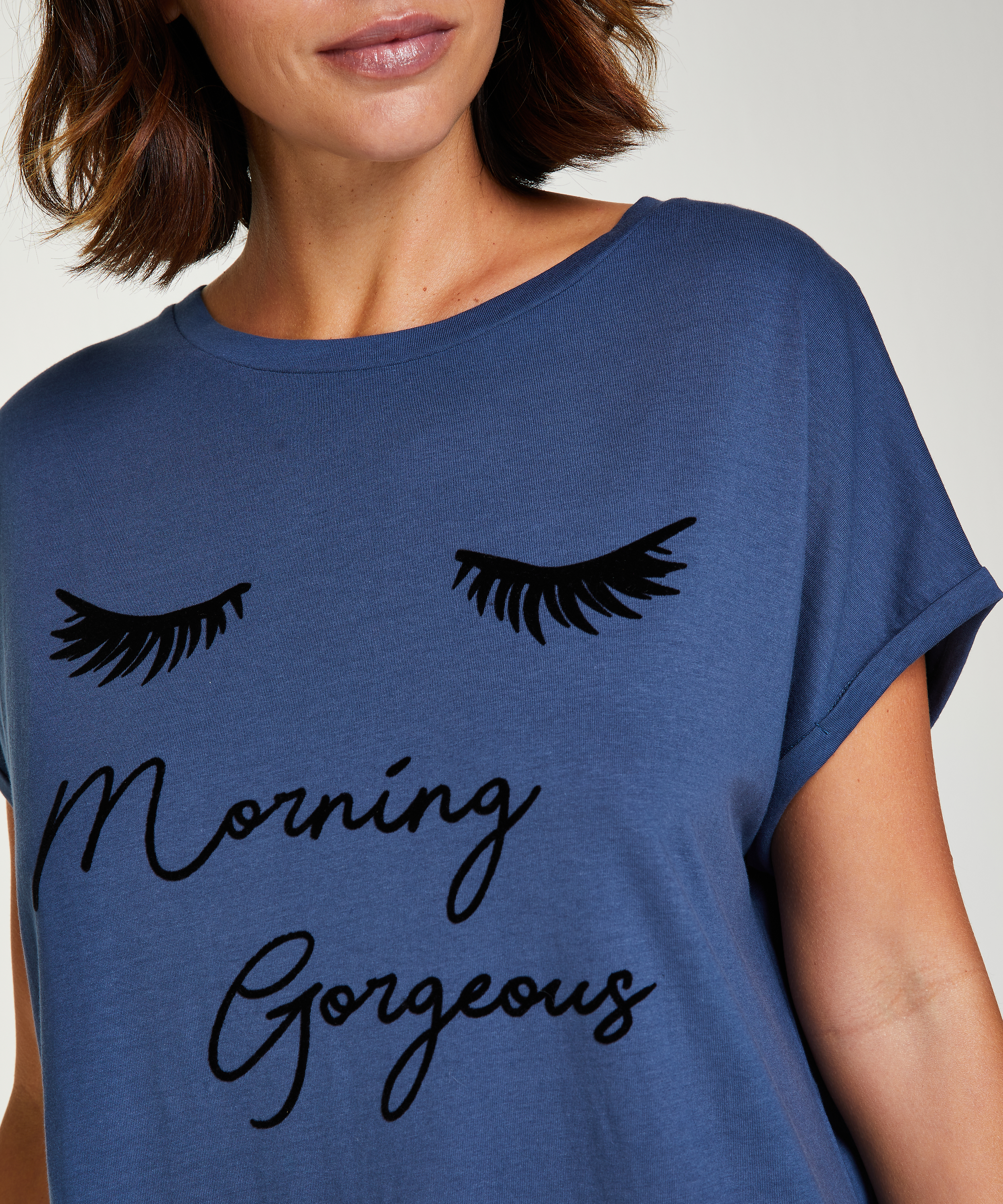 Nattskjorte med rund hals, Bl&aring;, main