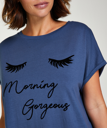 Nattskjorte med rund hals, Bl&aring;