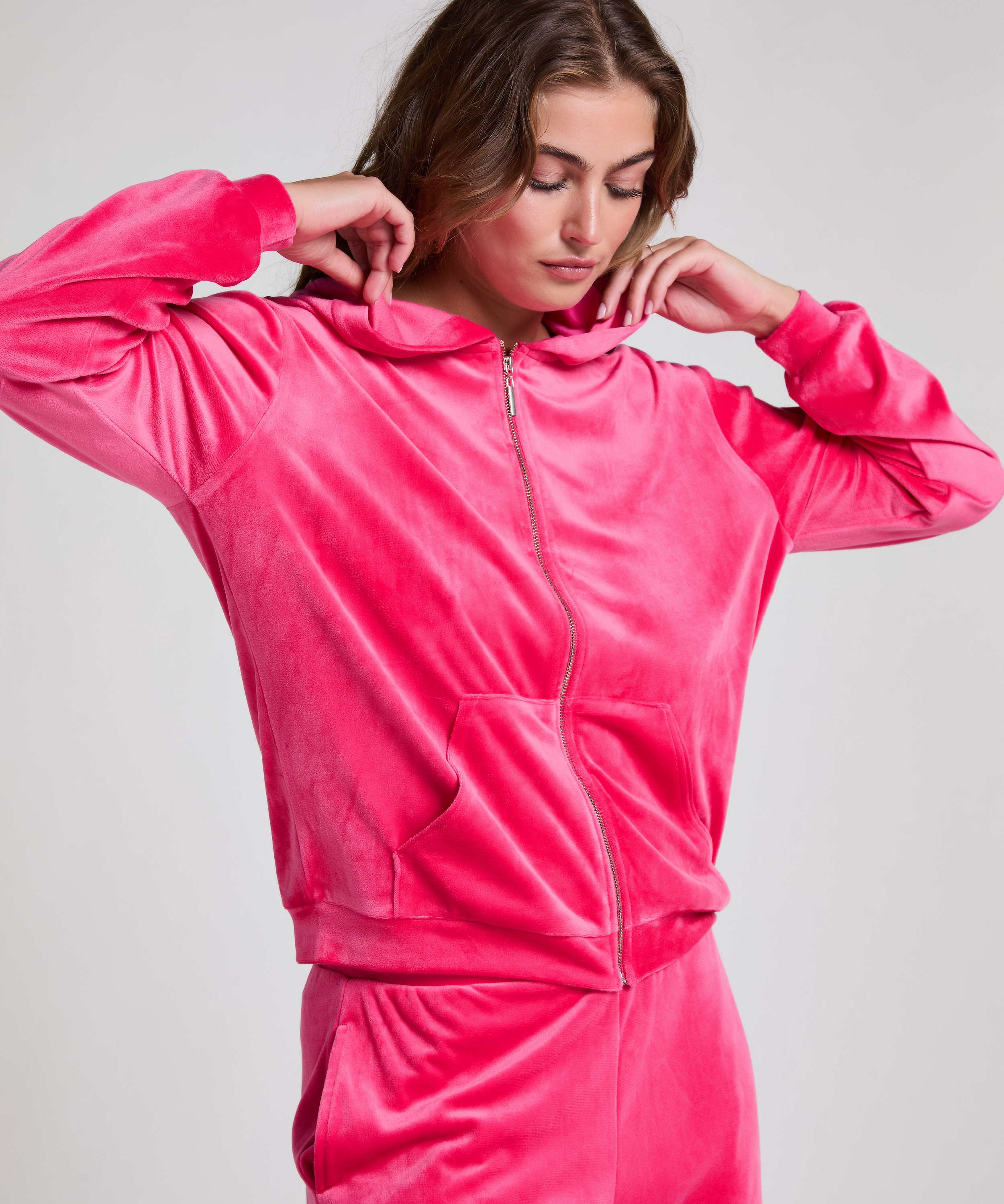 Hoodie jakke i velur, Rosa, main