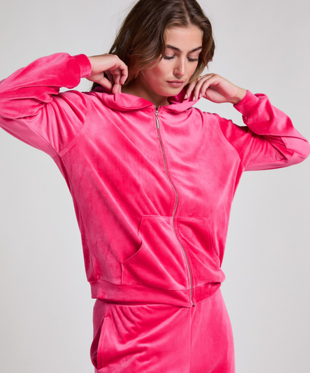 Hoodie jakke i velur, Rosa