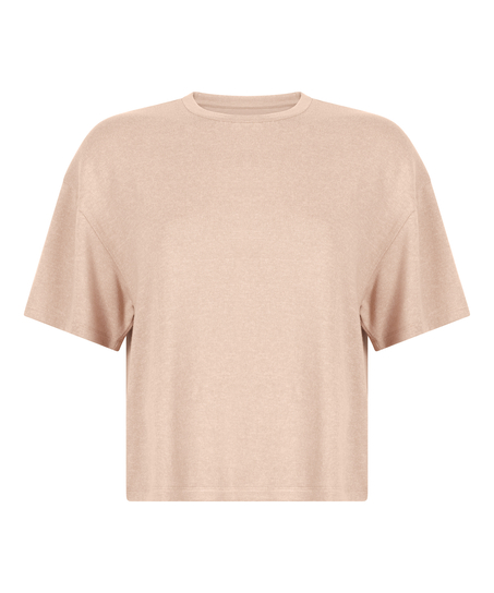 Pysjamastopp i b&oslash;rstet jersey, Beige