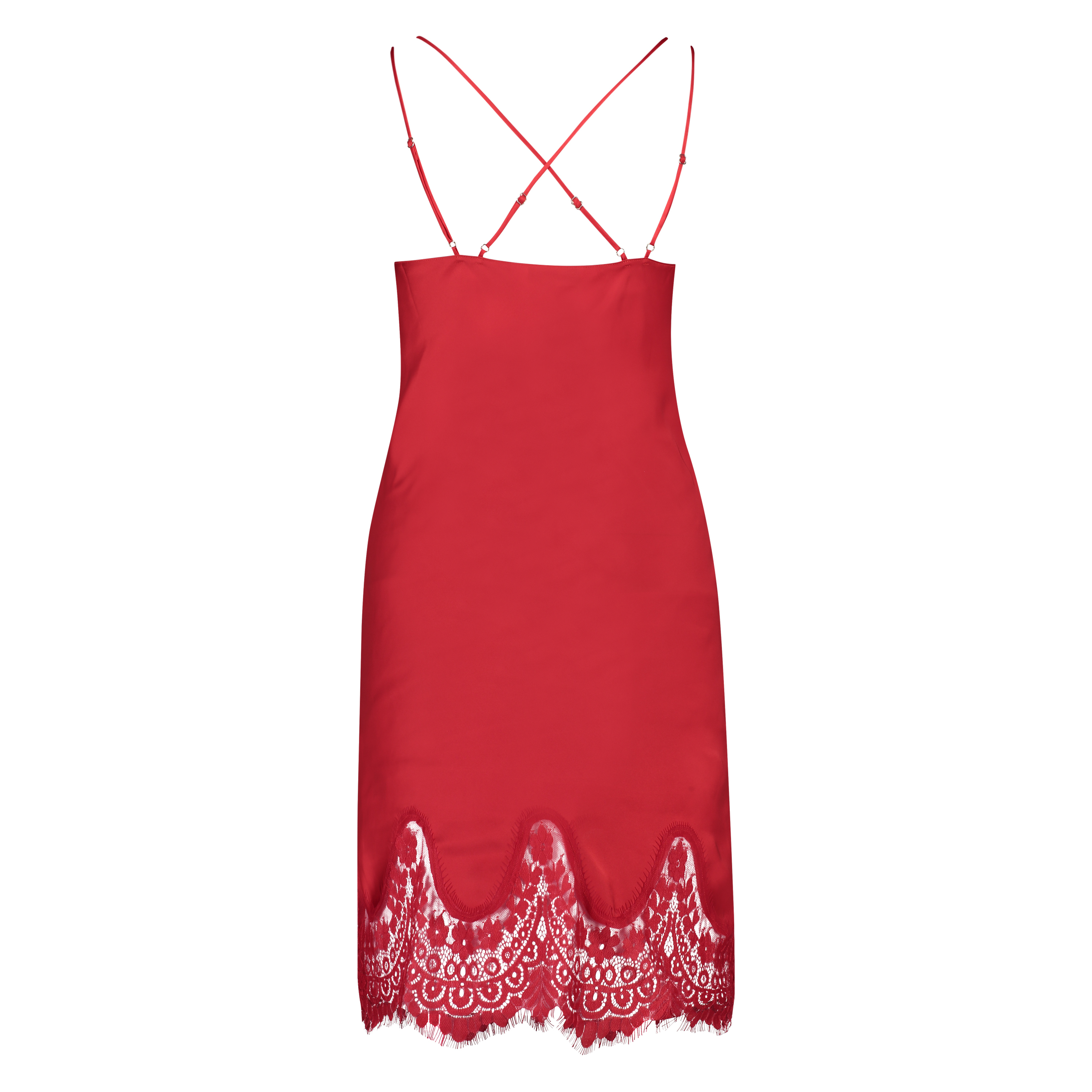 Lace Satin Slip Dress, Rød, main