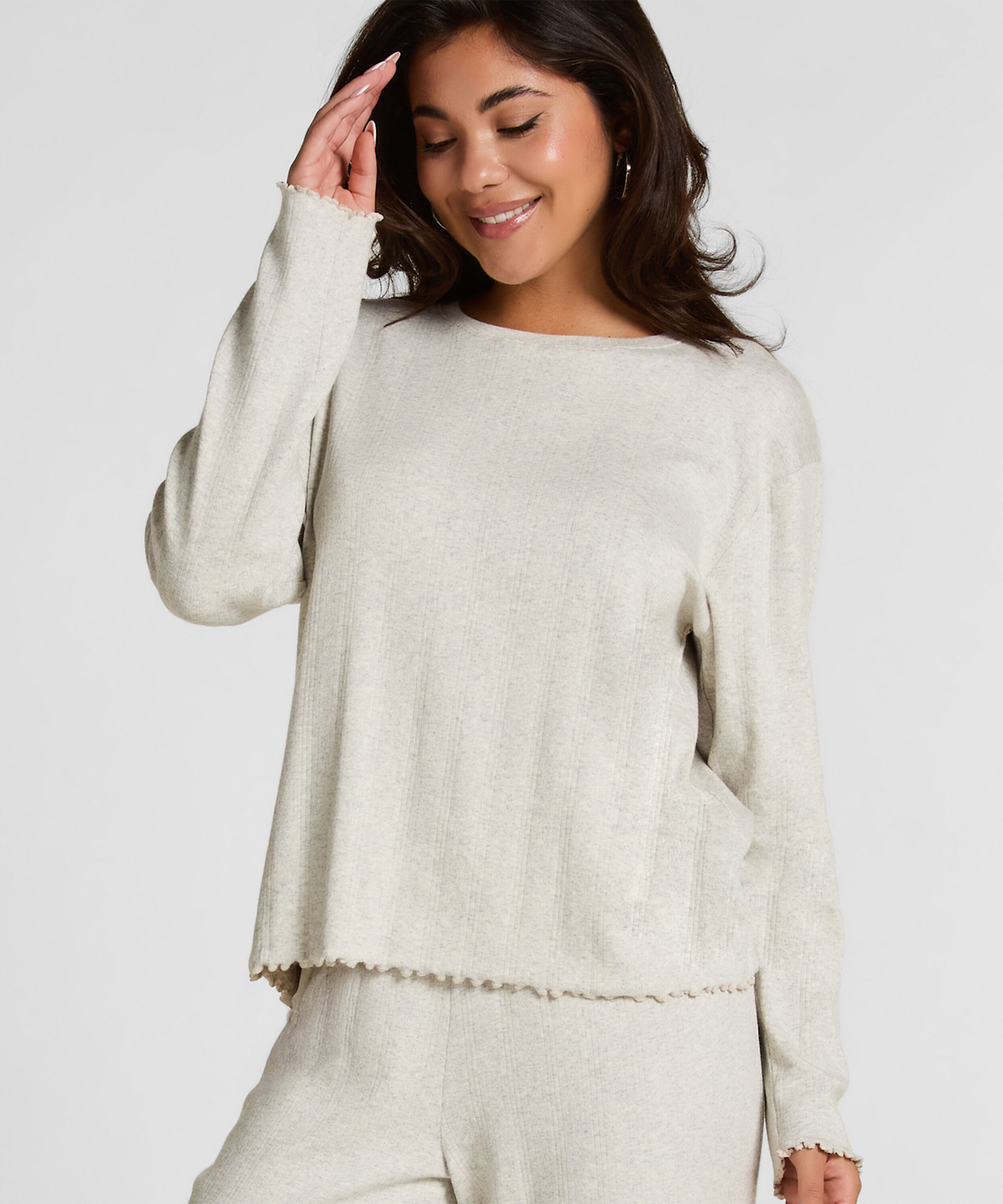 Pyjama Top Loose Pointelle, Grå Pyjama Top Loose Pointelle, Grå