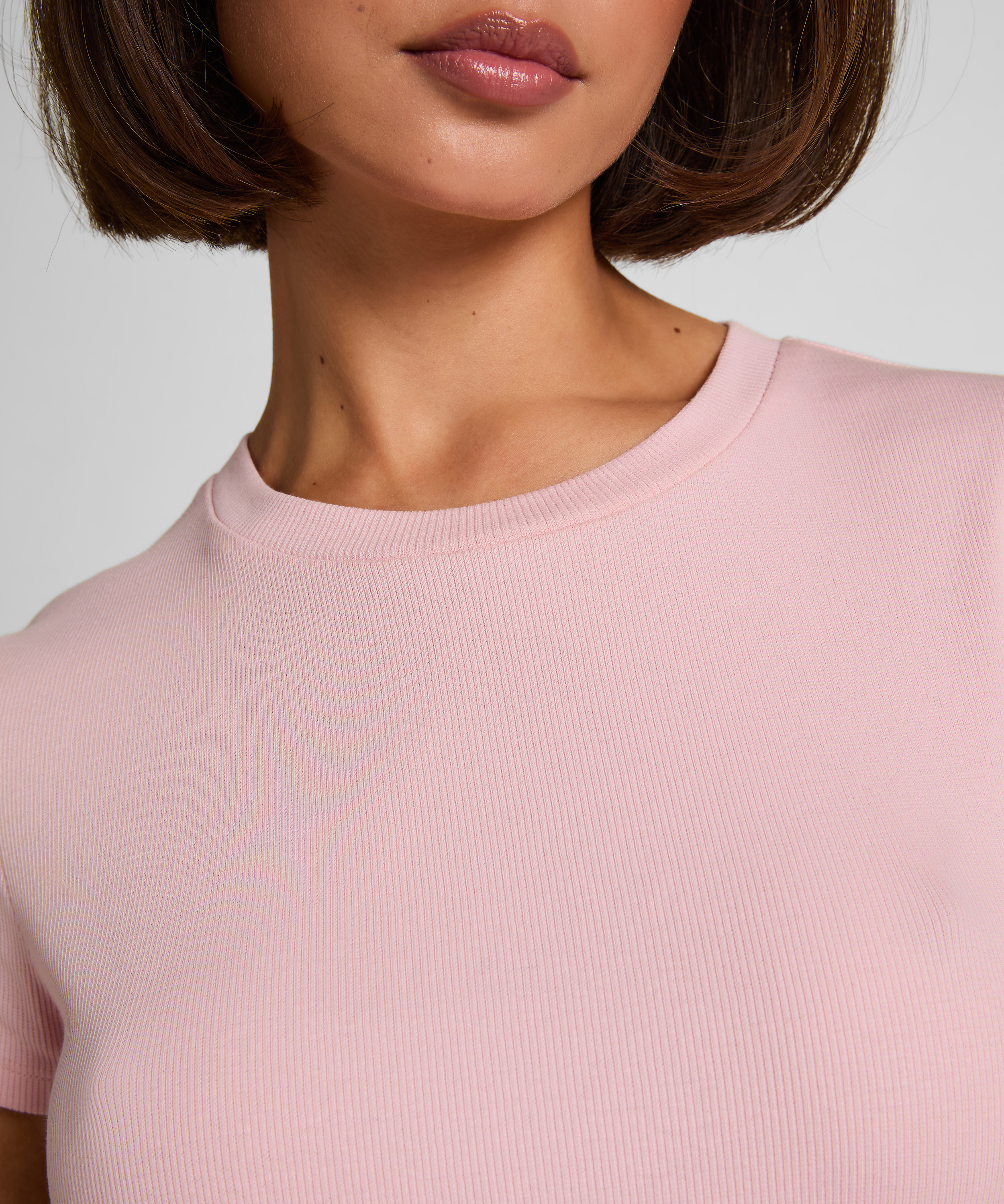 Ribbed Crew Neck Short-Sleeved Pyjama Top, Rosa, main