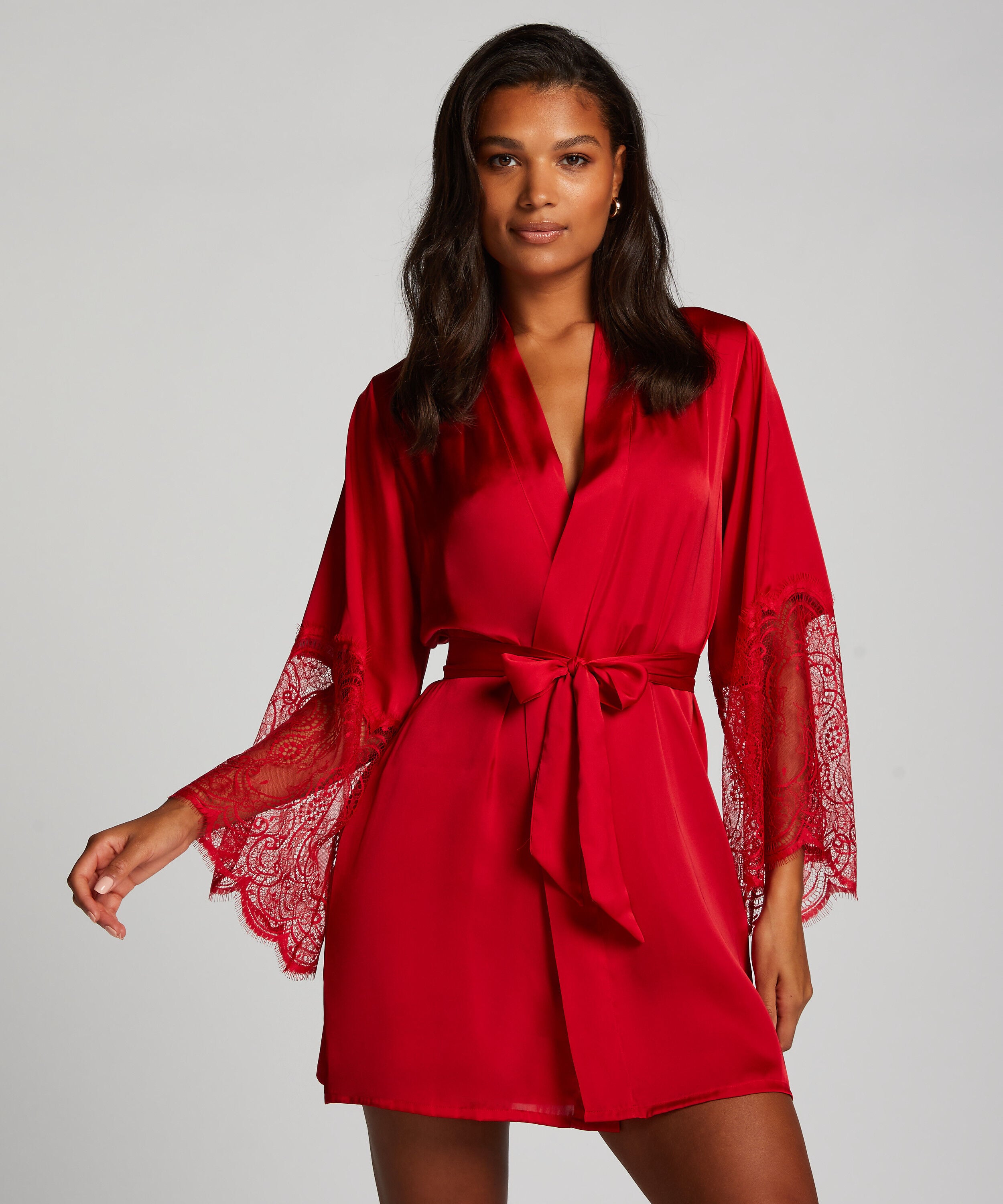 Kimono Satin Lace, Rød