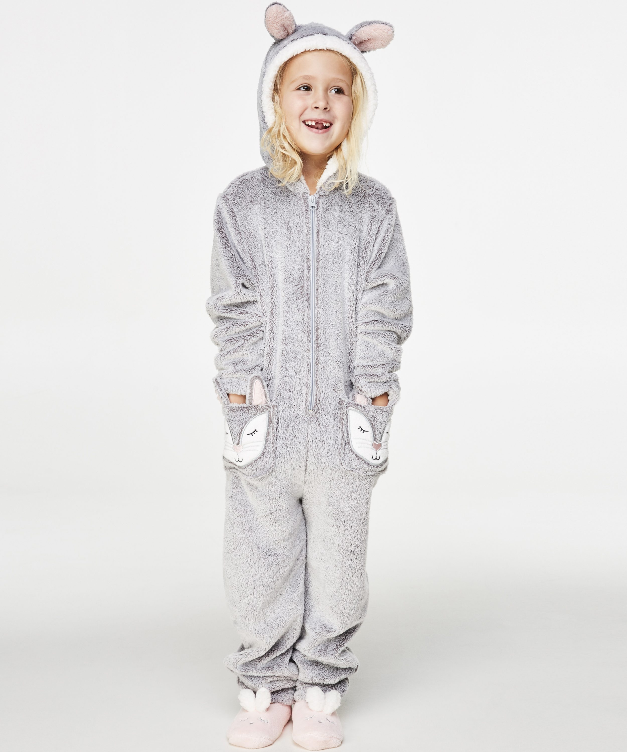 Fleece Onesie Kids, Grå, main