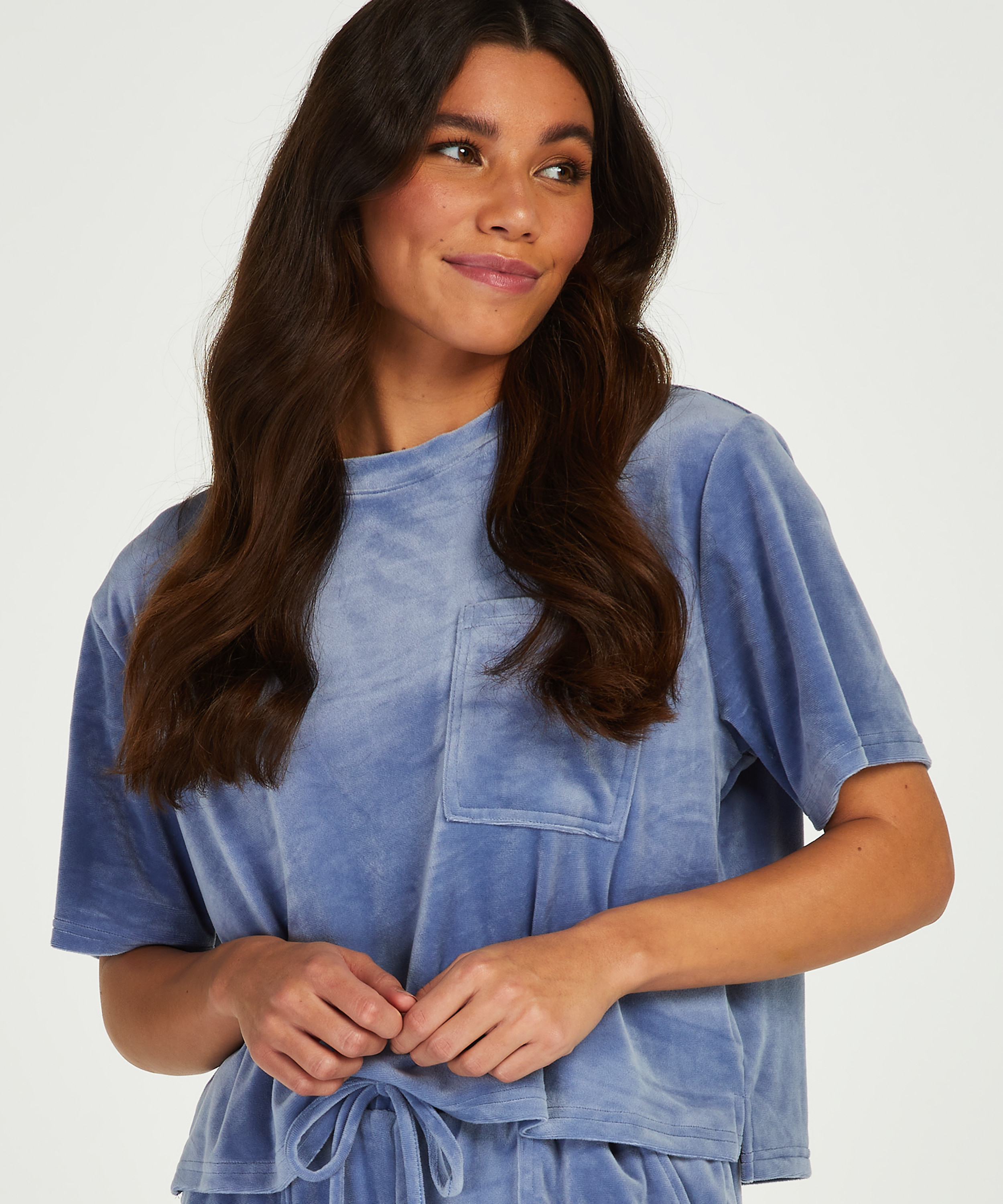 Top Velours Pocket, Blå, main