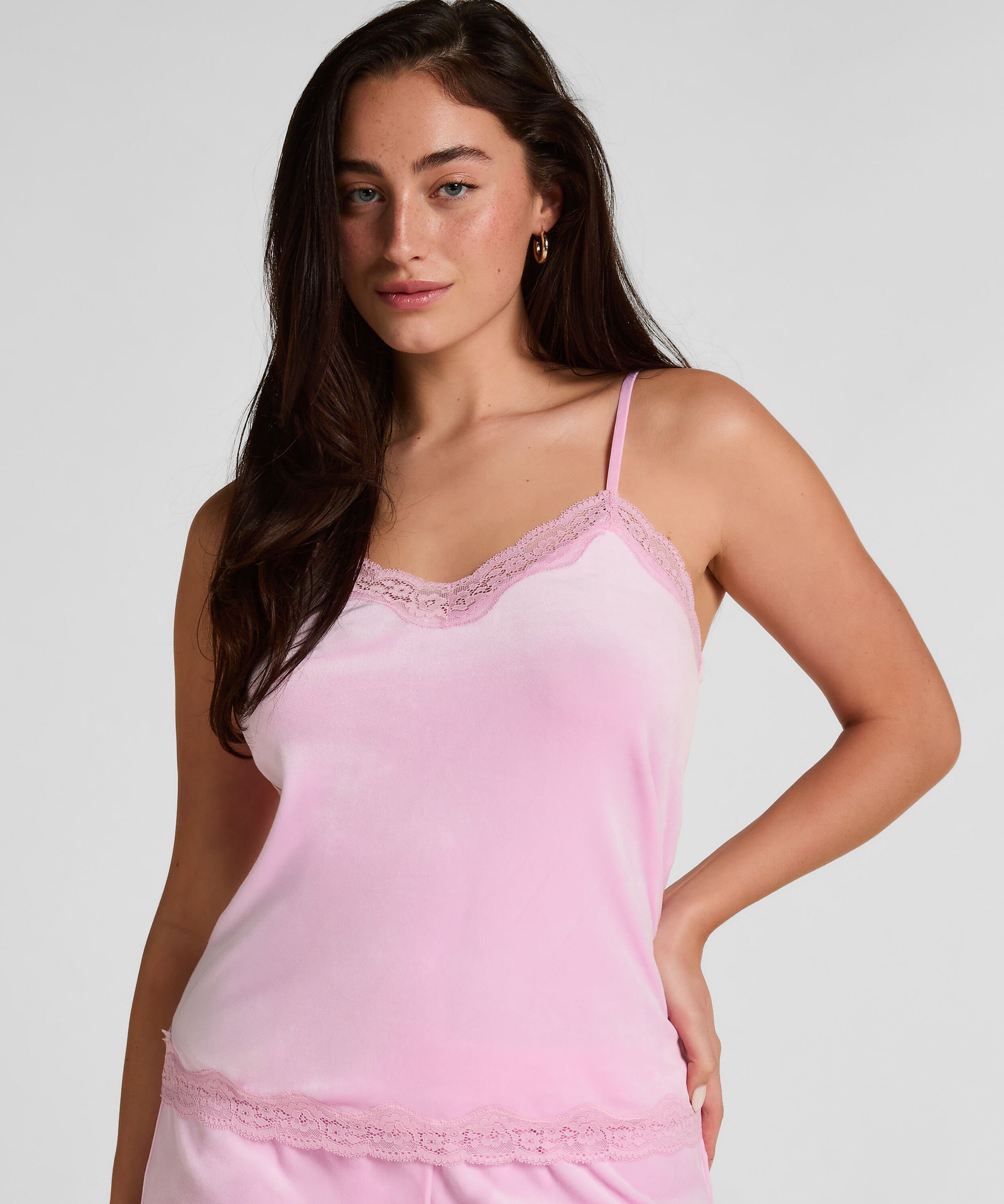 Cami-topp Velours Lace, Rosa Cami-topp Velours Lace, Rosa