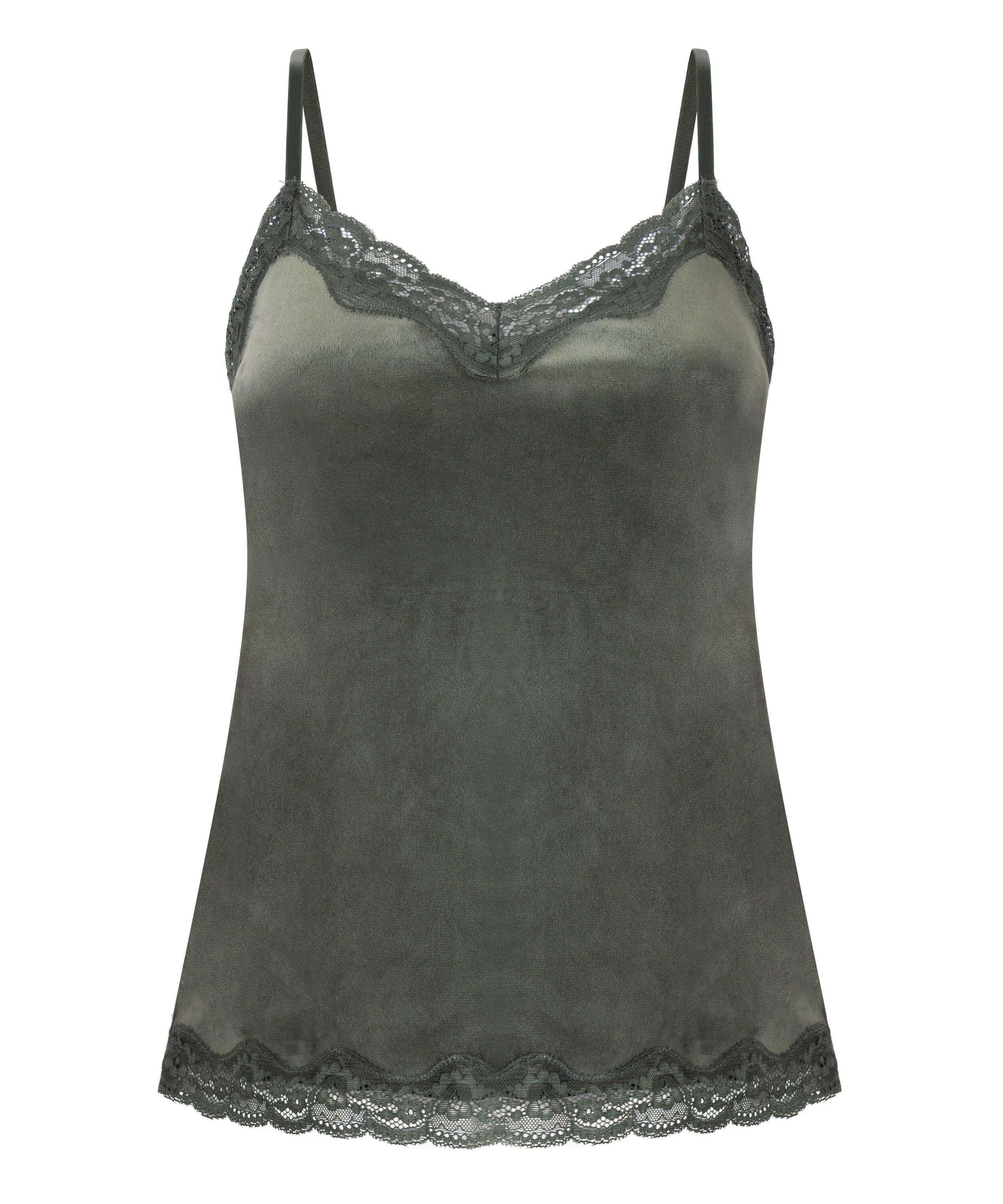 Cami-topp Velours Lace, Gr&oslash;nn