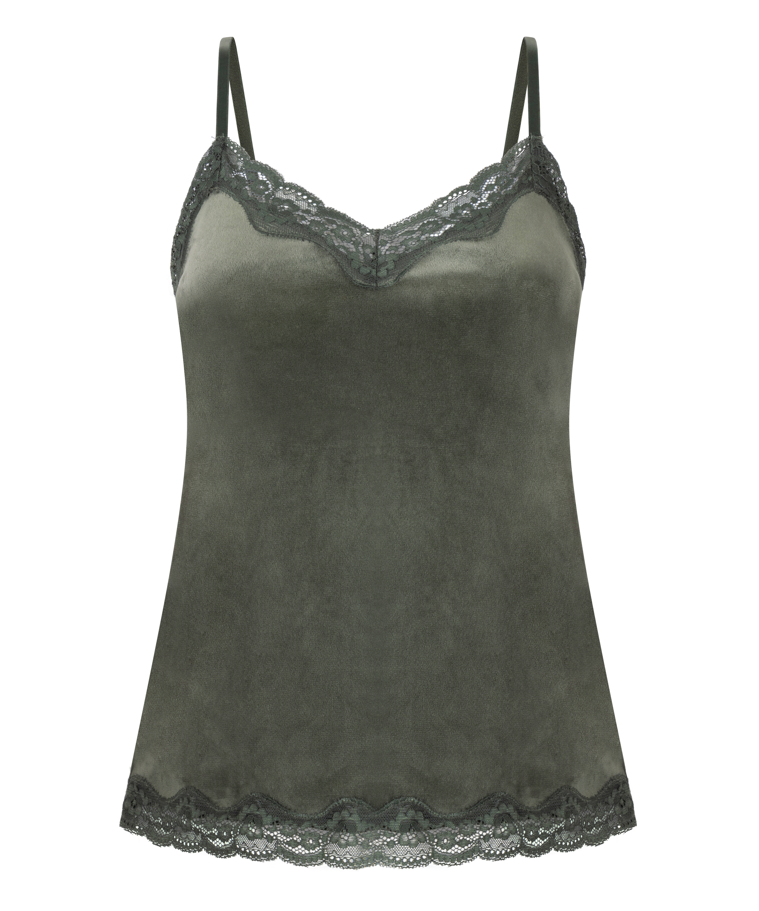 Cami-topp Velours Lace, Gr&oslash;nn, main