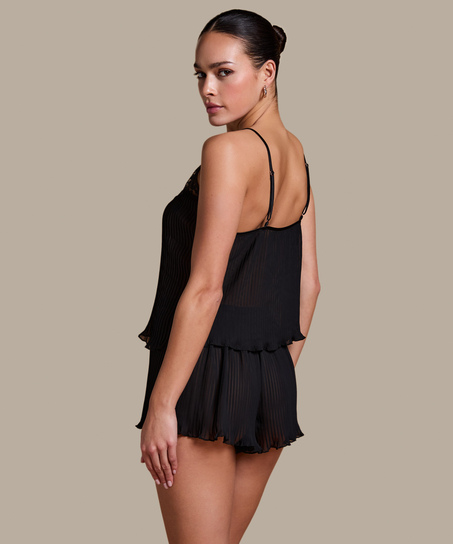 Plisse blonder Cami, Svart