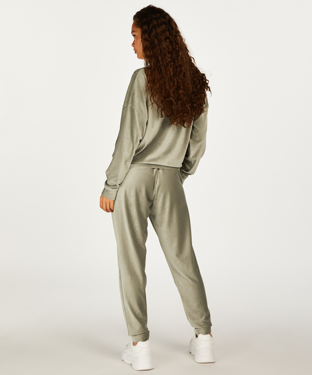 Fl&oslash;yelsrib-topp med lange ermer, Gr&oslash;nn