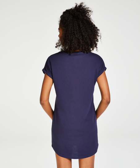 Nattskjorte med rund hals, Bl&aring;