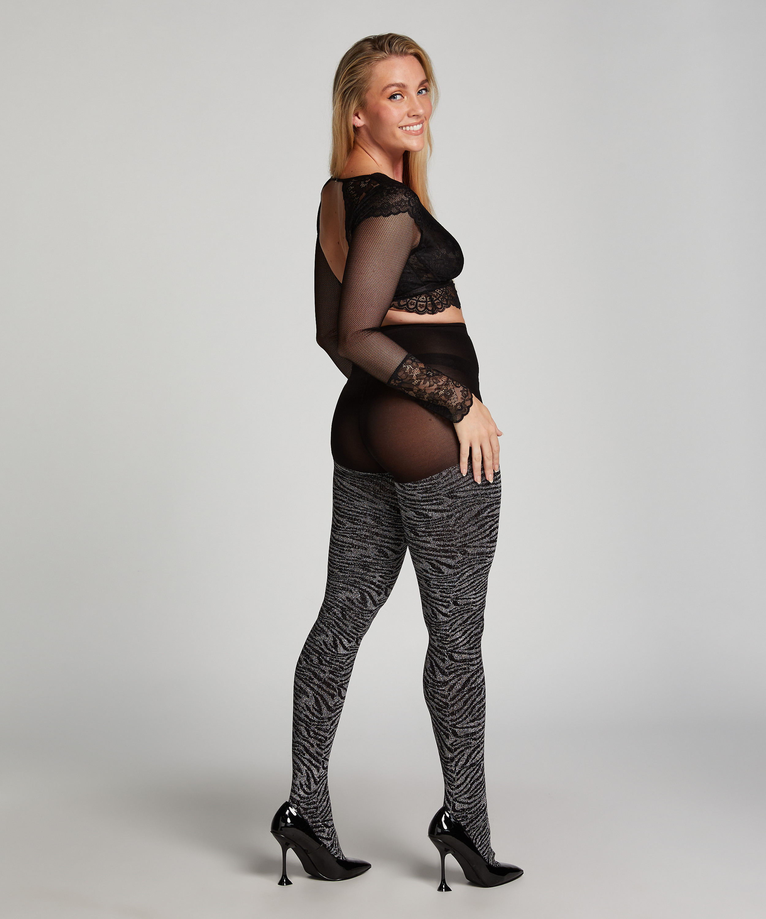 50 Denier strømpebukser i lurex Zebra, Svart, main
