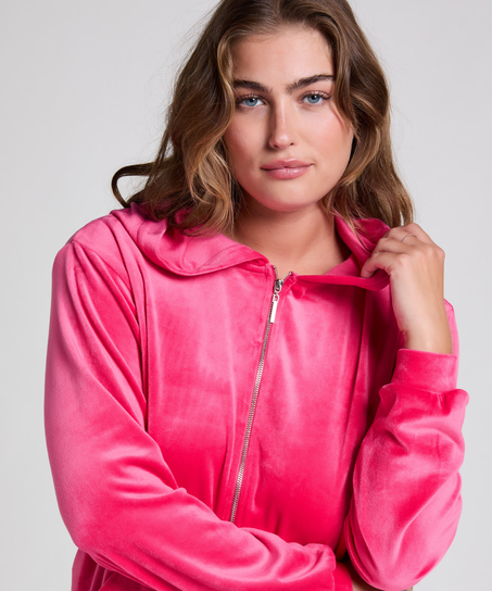 Hoodie jakke i velur, Rosa