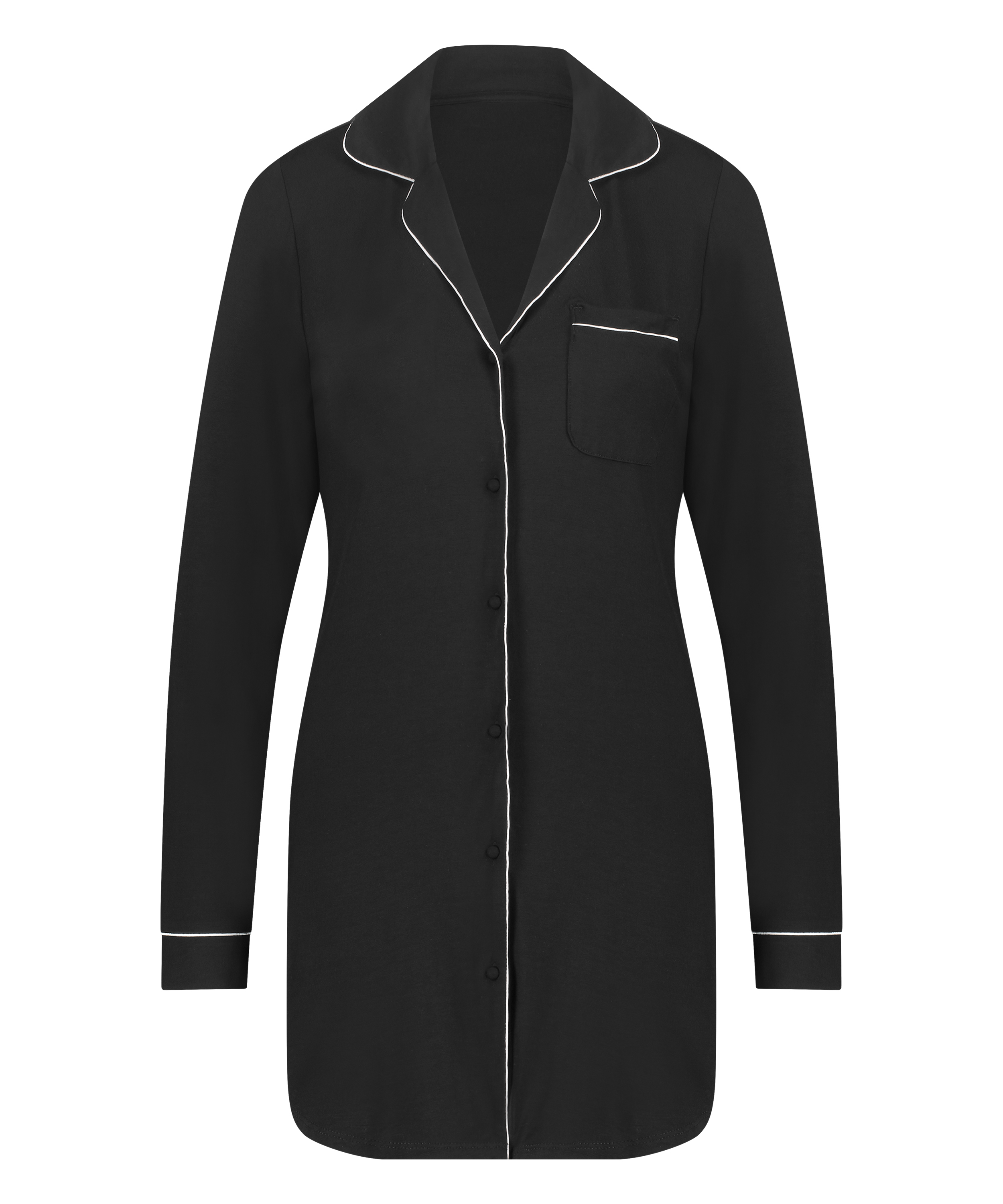 Essential langermet skjortekjole i jerseystoff, Svart, main