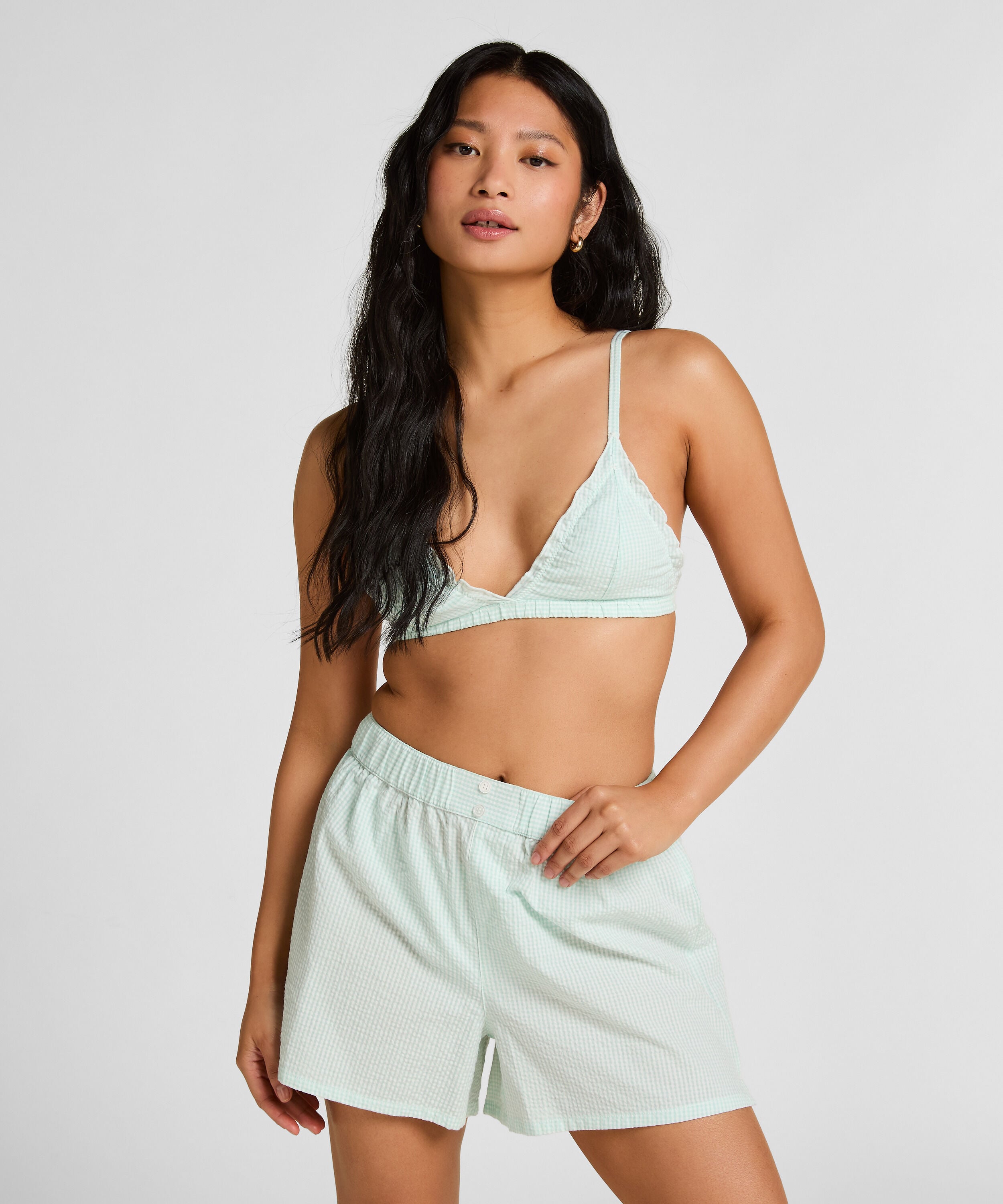 Pyjamasshorts Seersucker, Grønn