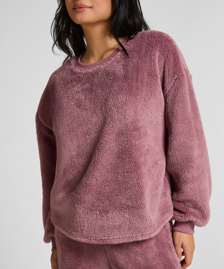 Langermet Topp Fluffy Fleece, Rosa