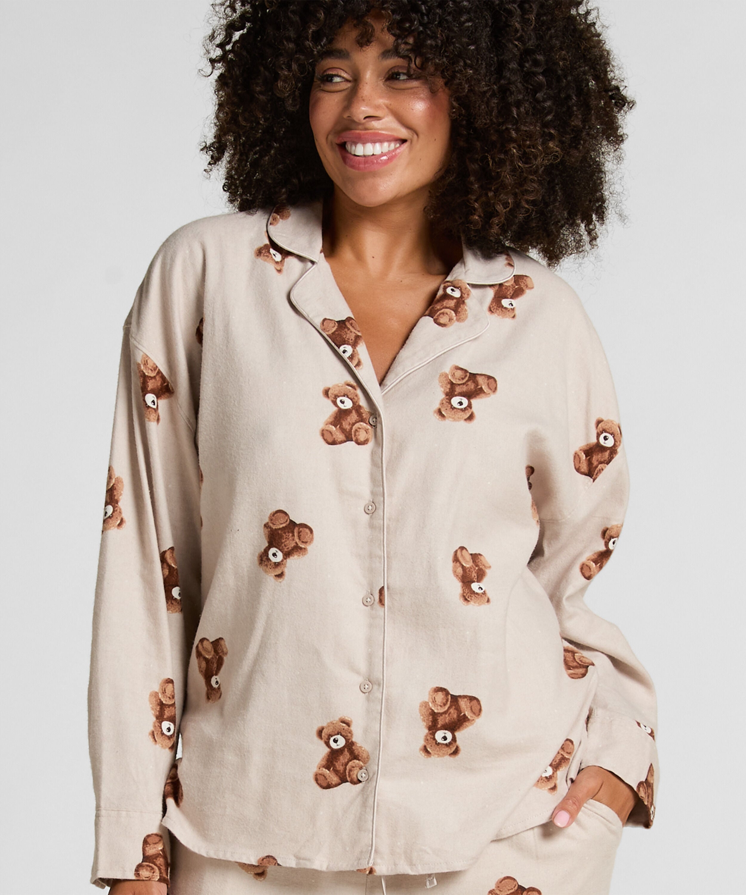 Jakke flanelltwill bjørn, Beige