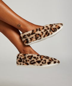 Leopard Cosy Ballerina Slippers , Beige