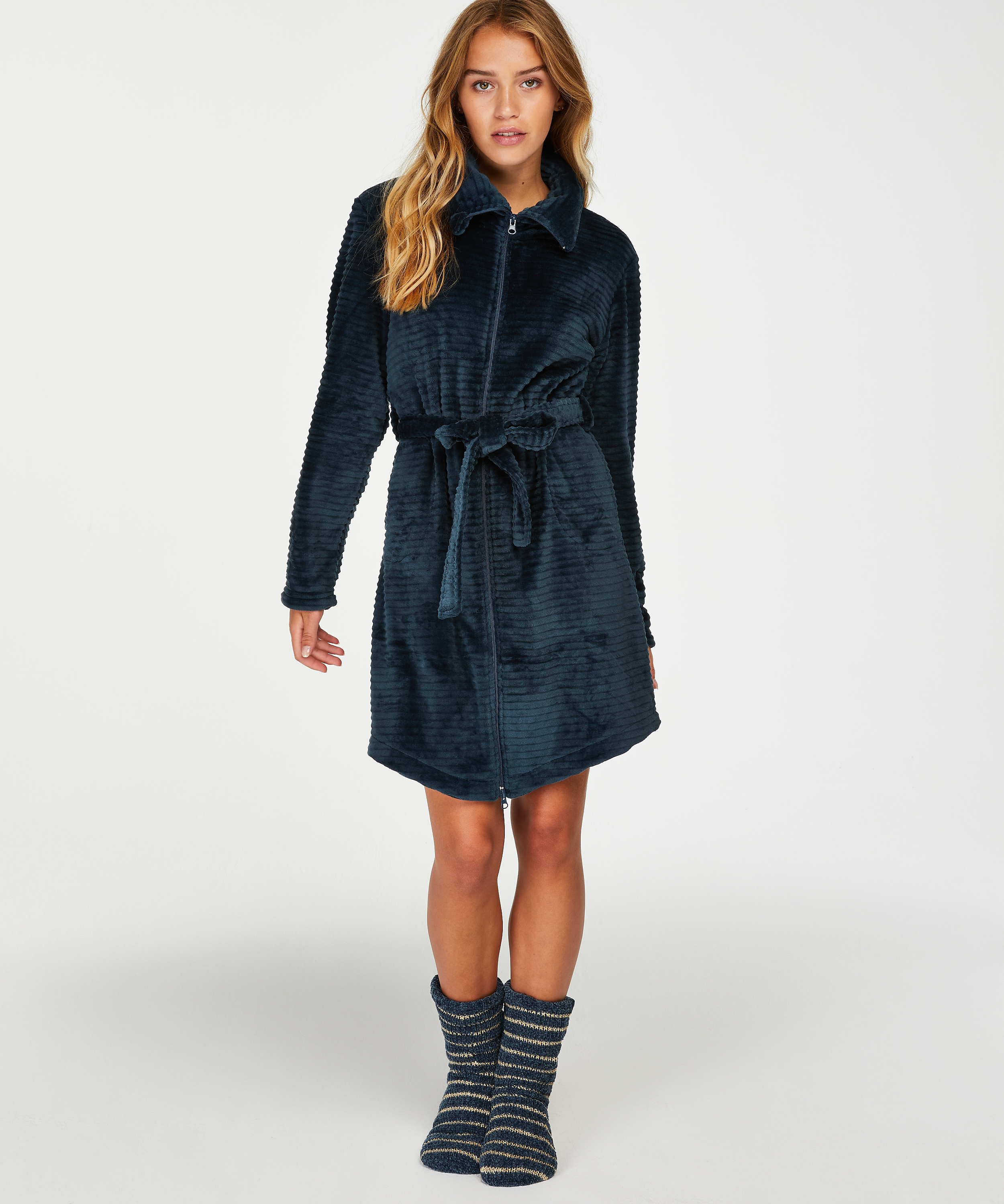 Badekåpe Zip Fleece, Blå, main