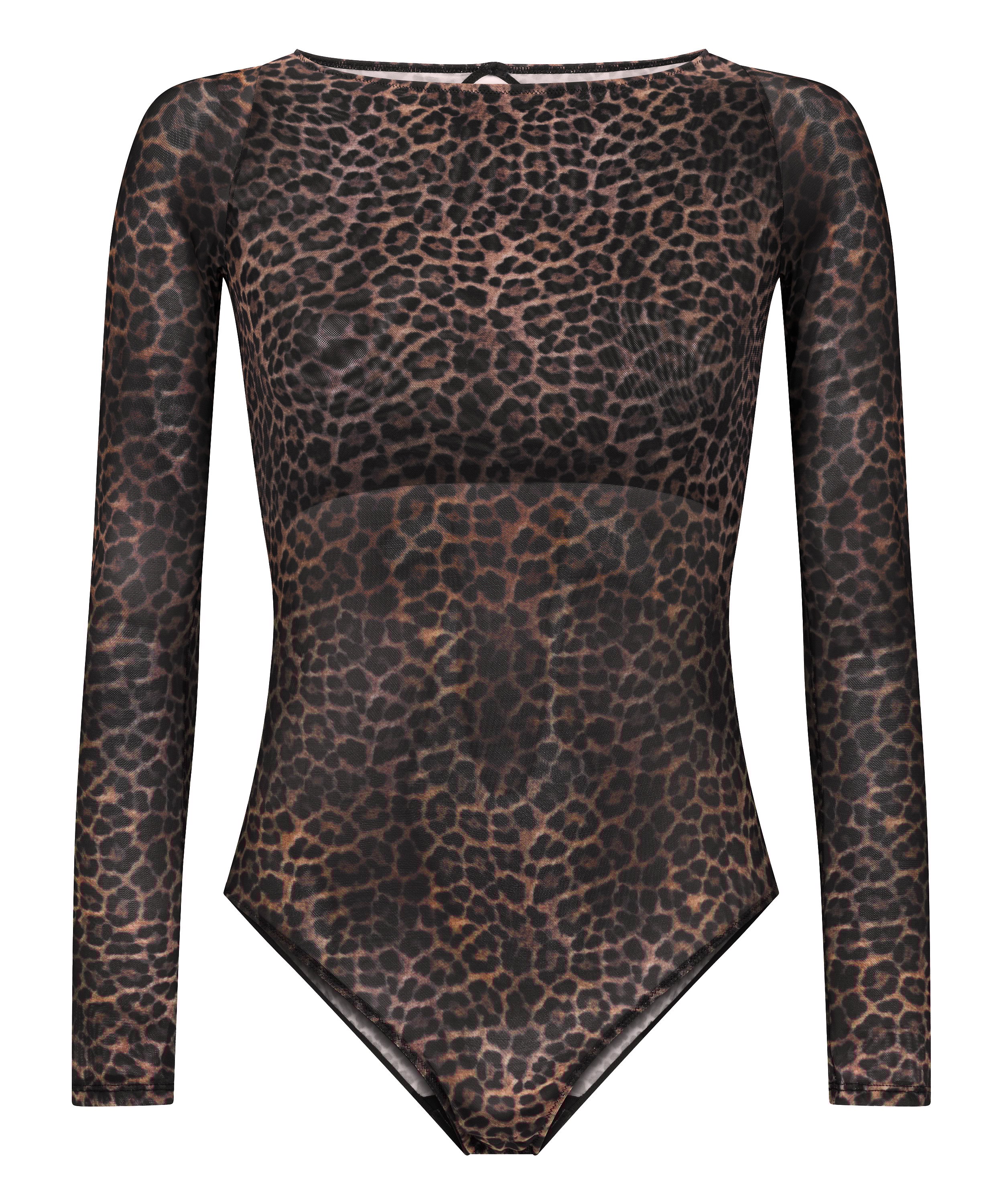 Tara Leopard Body med lange ermer, Svart, main