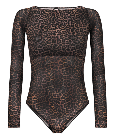 Tara Leopard Body med lange ermer, Svart