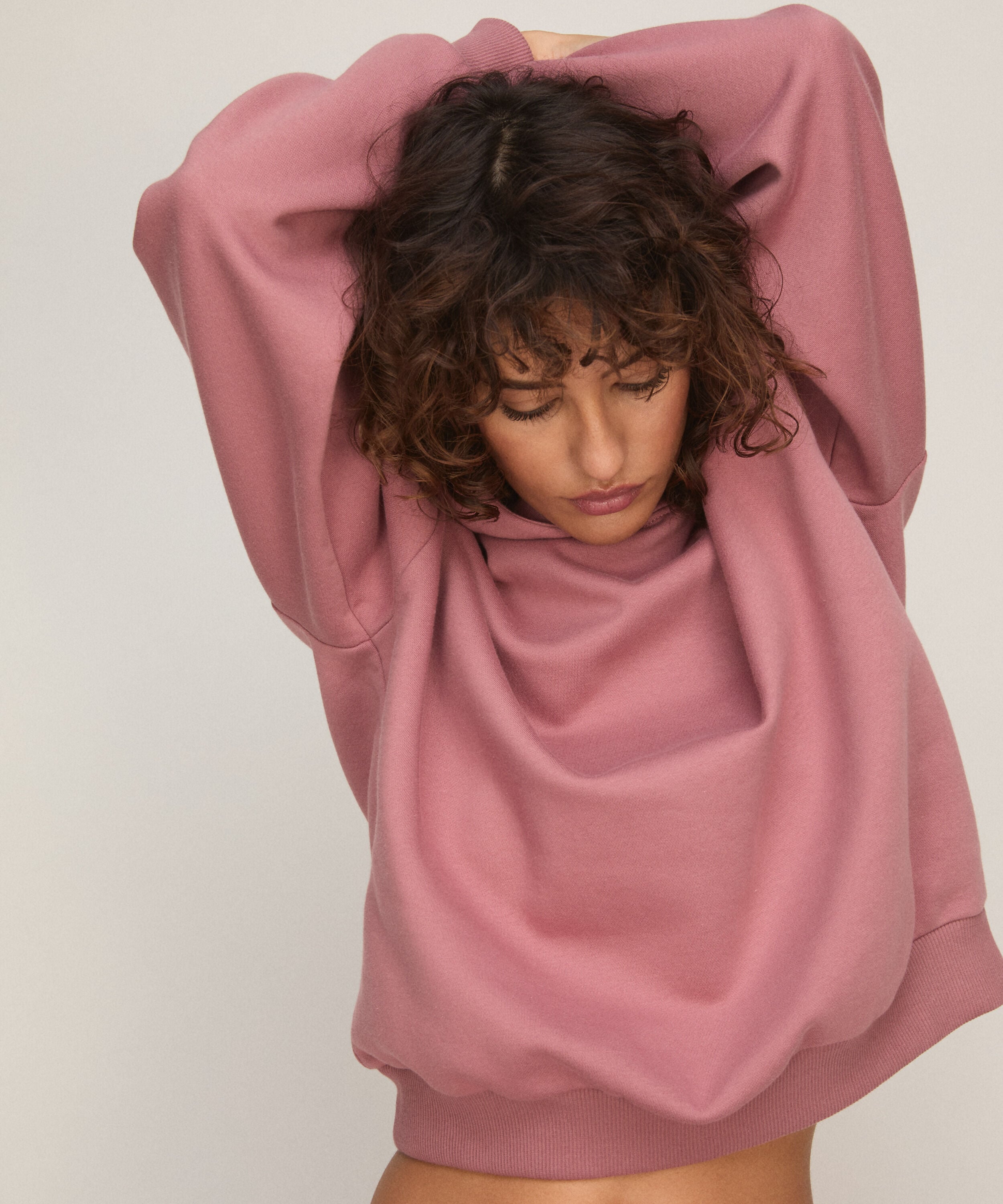 Hettegenser i Børstet Sweatstoff, Rosa Hettegenser i Børstet Sweatstoff, Rosa