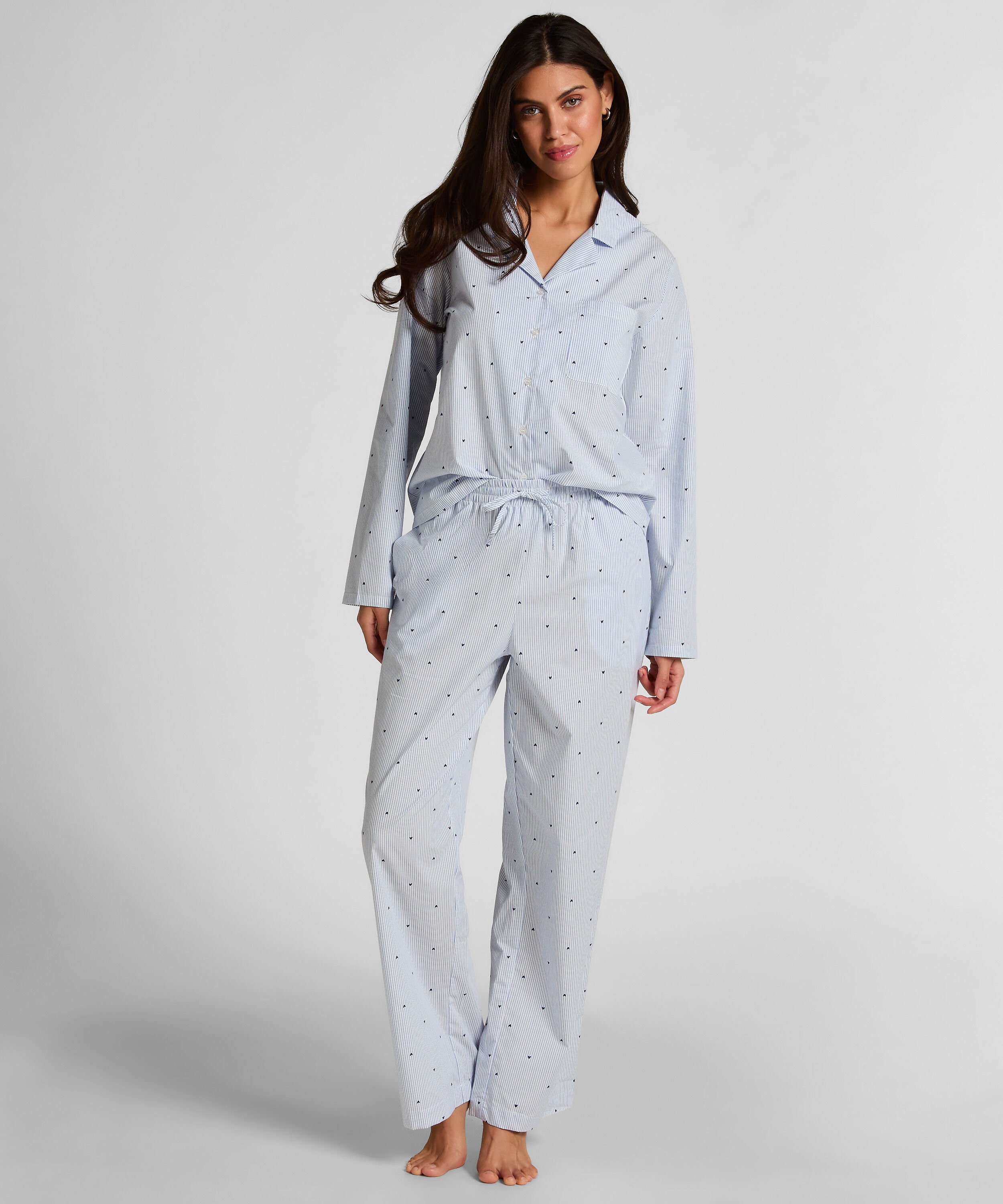 Pant Cotton Stripe Heart, Blå