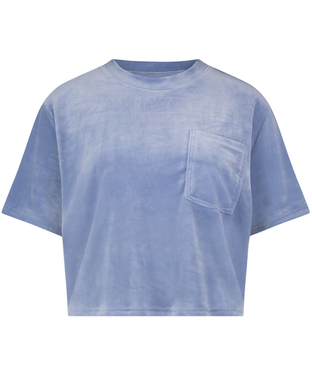 Top Velours Pocket, Blå