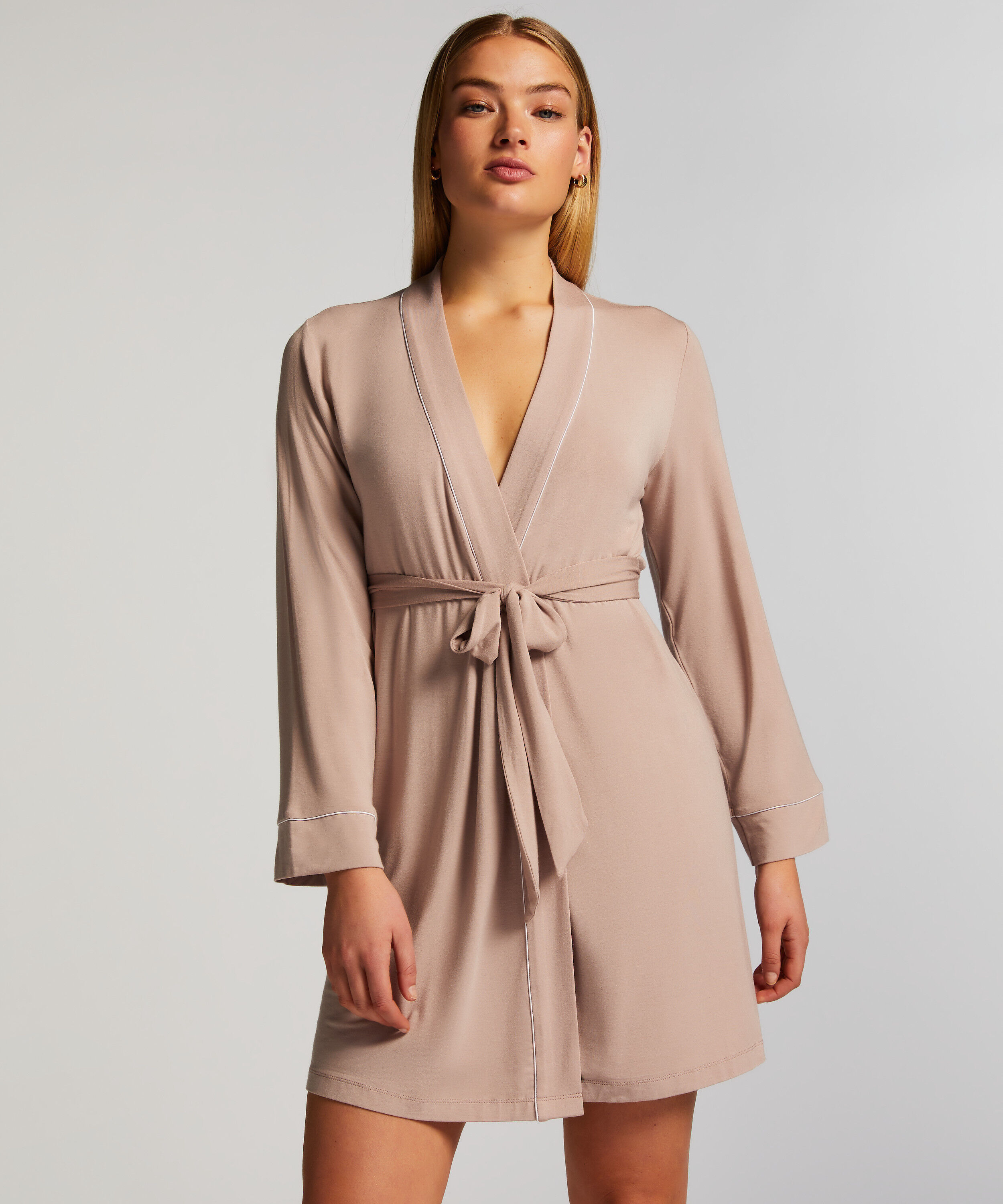 Short Jersey Robe Essentials, Beige