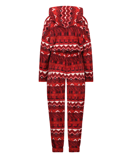 Fairisle flanellfleece onesie, Rød