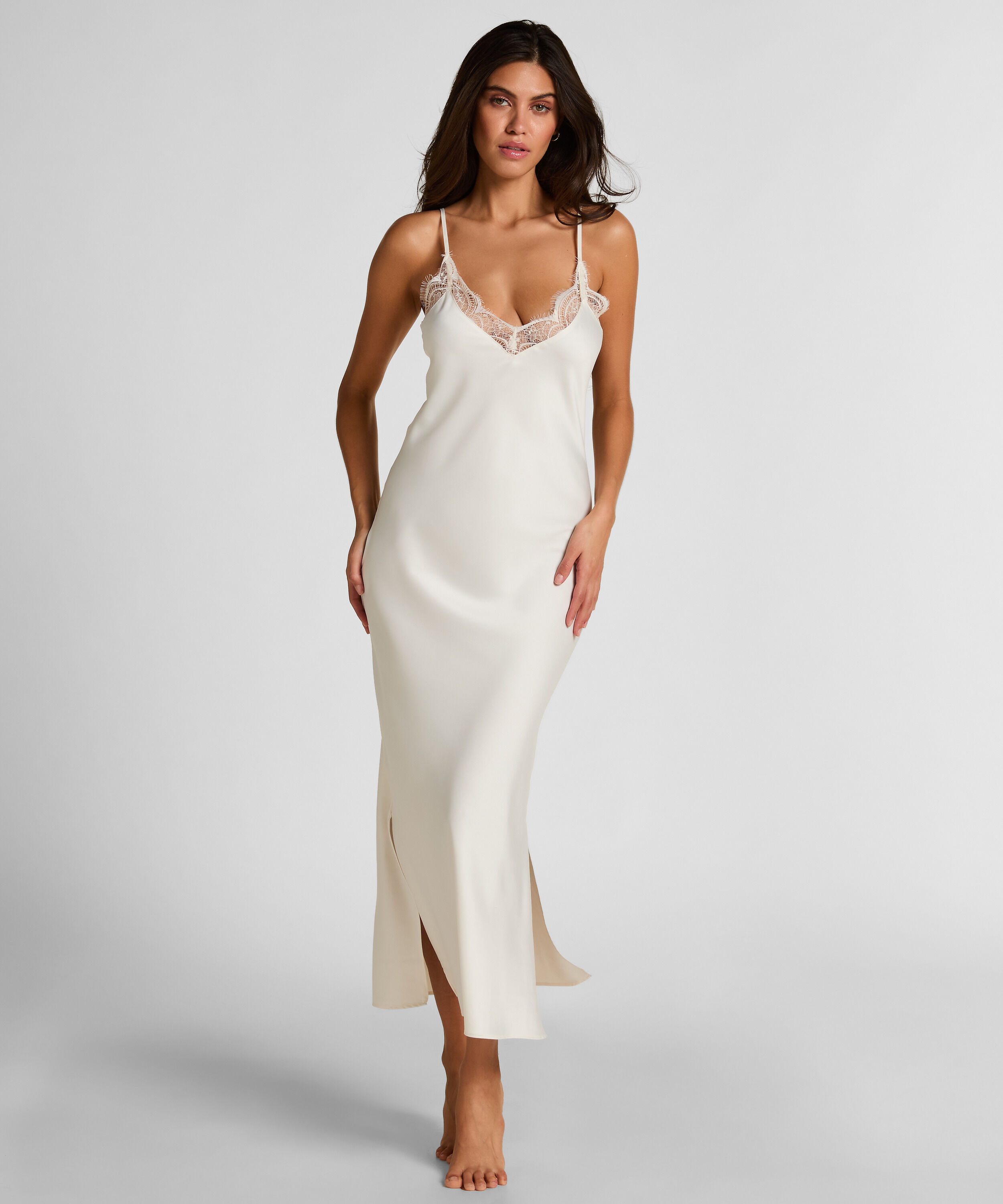 Slipdress Long Satin, Hvit