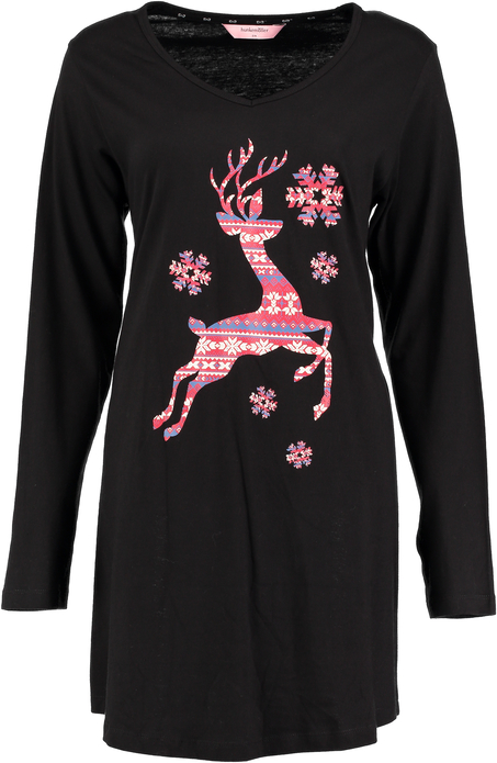 Nightshirt V-neck long sleeves, Svart