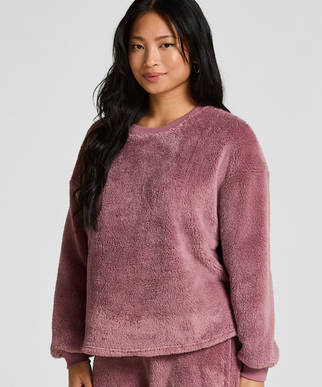 Langermet Topp Fluffy Fleece, Rosa