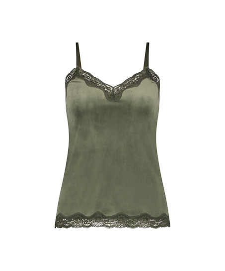 Cami-topp Velours Lace, Gr&oslash;nn