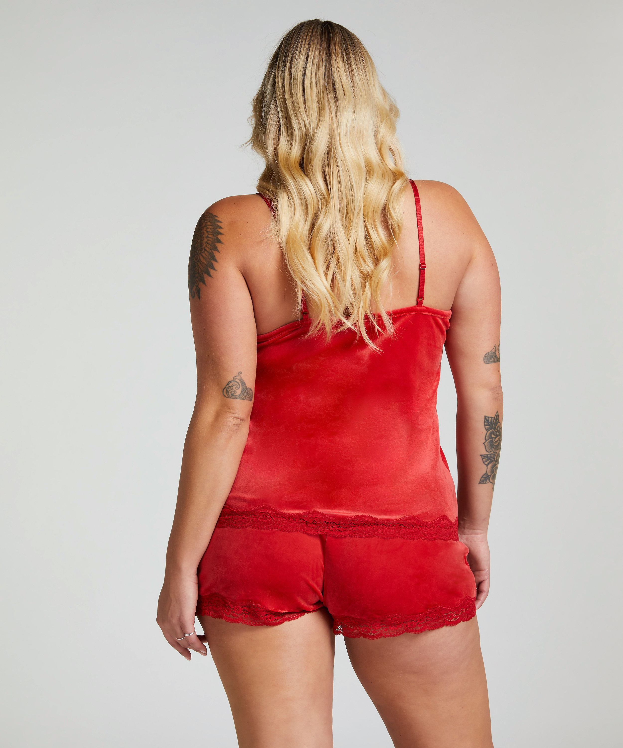 Cami-topp Velours Lace, Rød, main