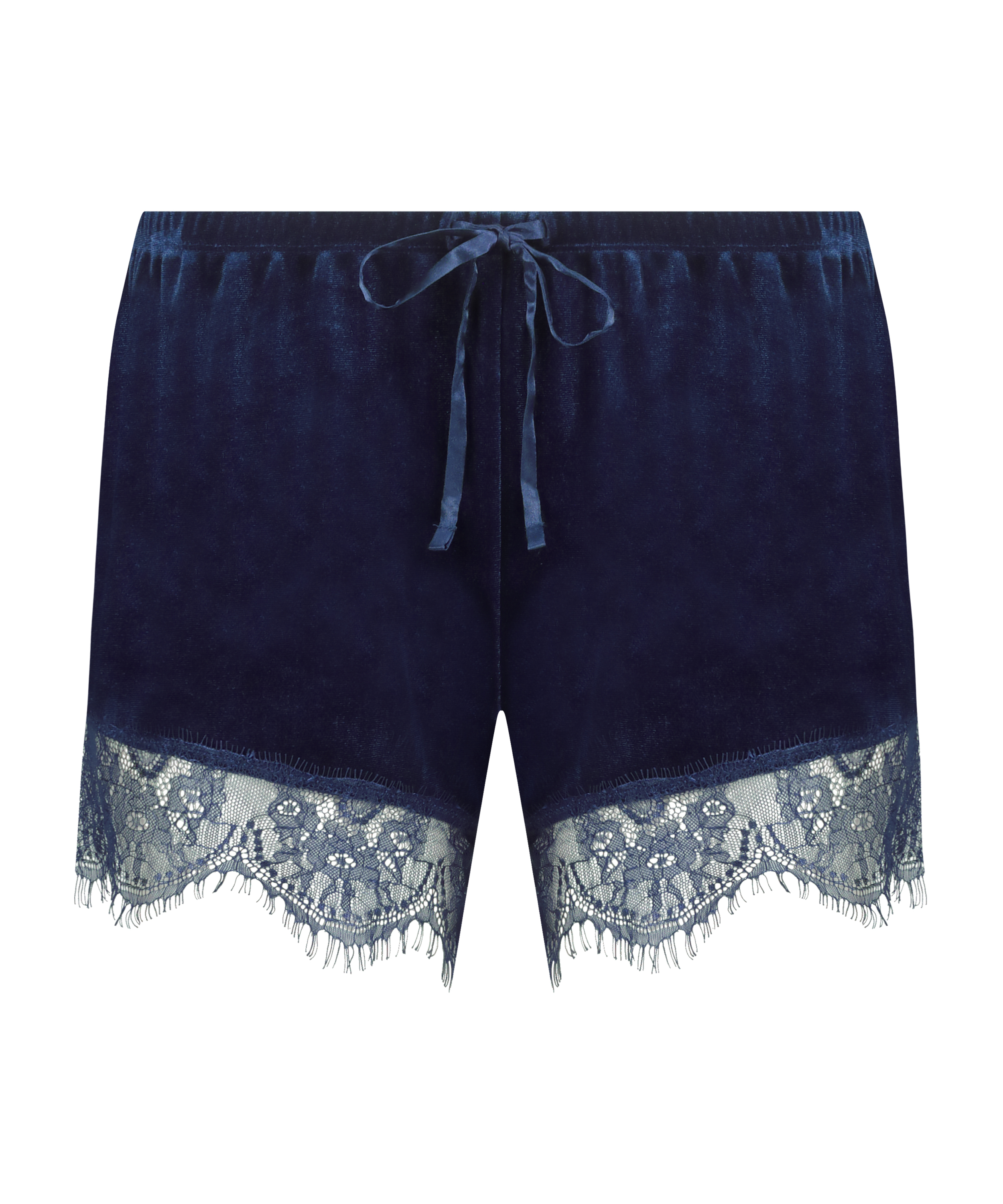 Skinnende velour Lace Shorts, Bl&aring;, main