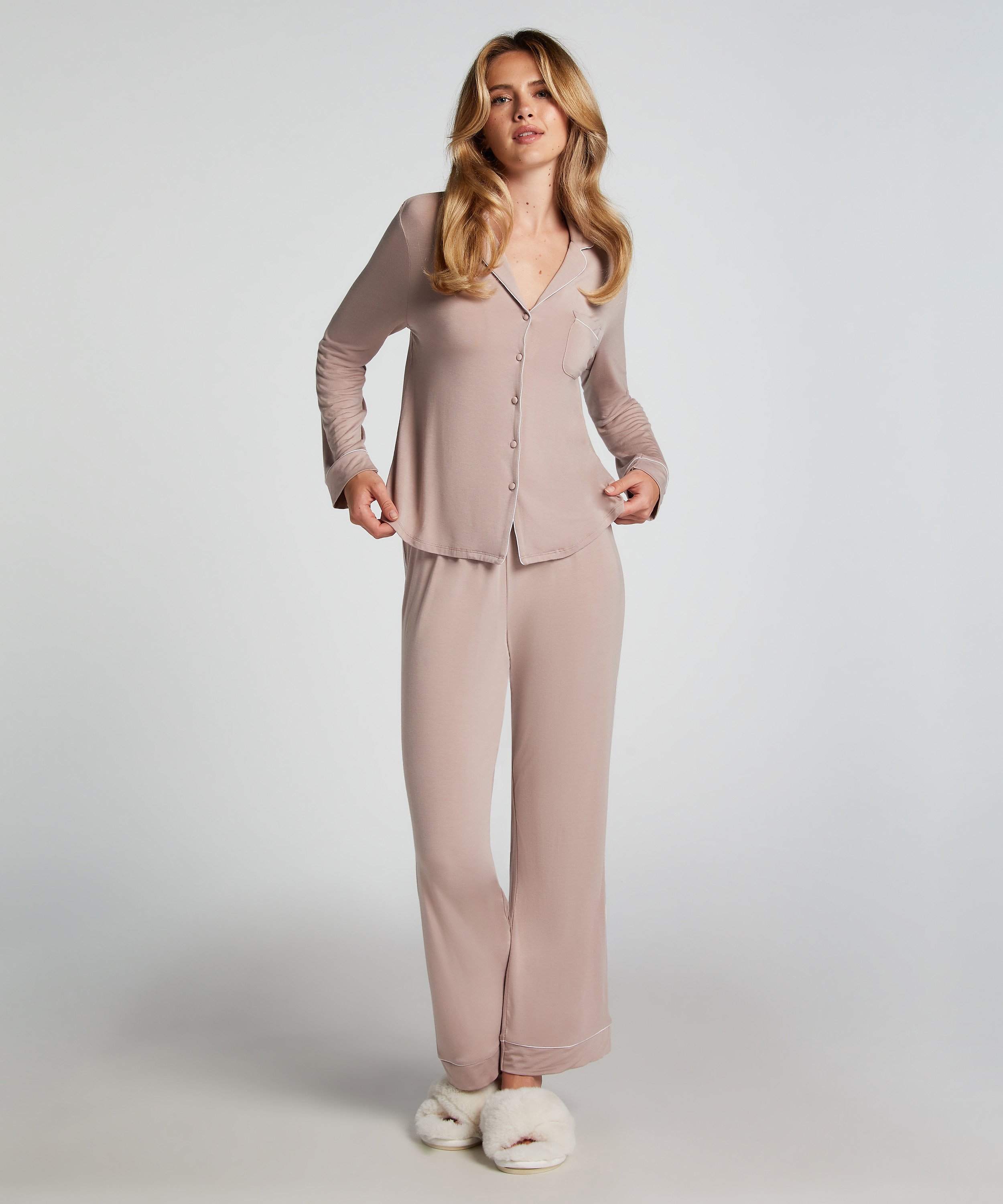 Essential langermet jakke i jerseystoff, Beige, main